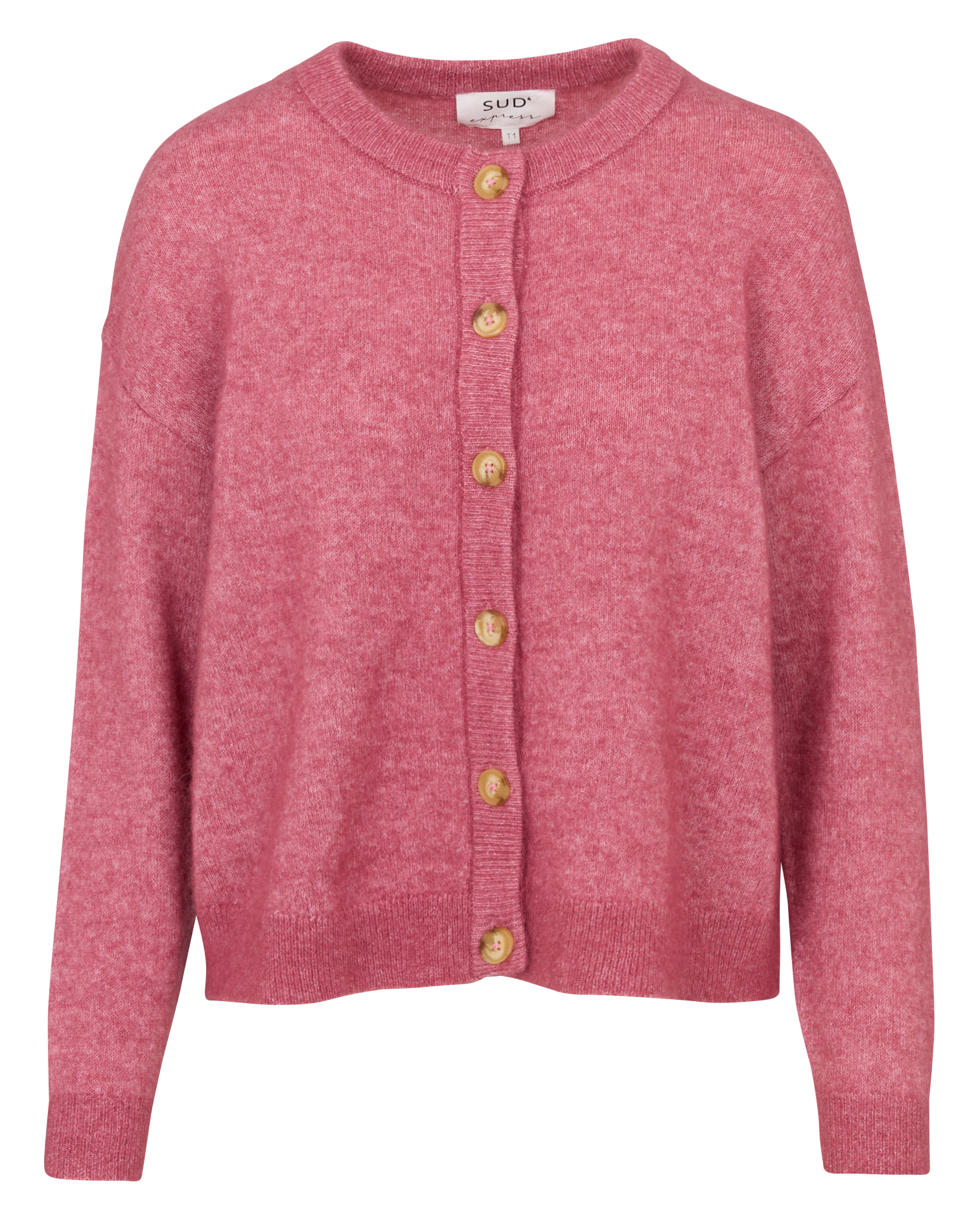 Round-neck wool-blend cardigan GARICAN Vieux rose