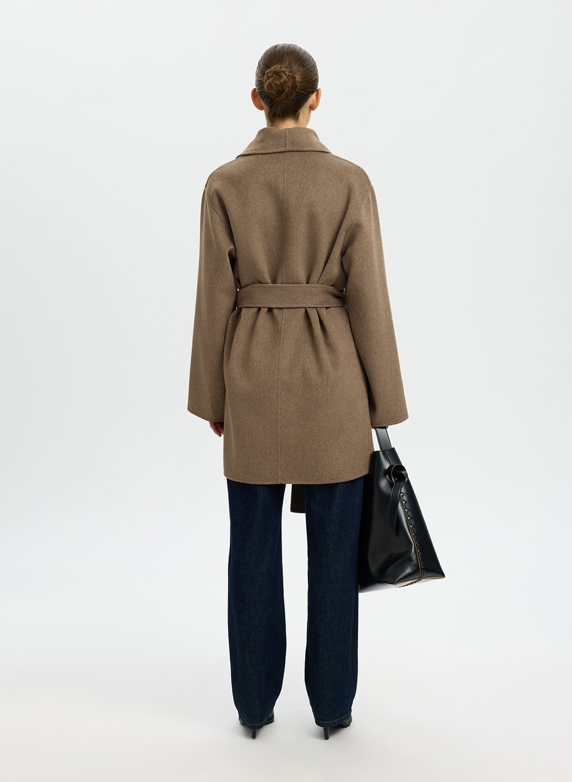 Gerader Mantel mit Reverskragen aus recycelter Wollmischung SELECTED Grau