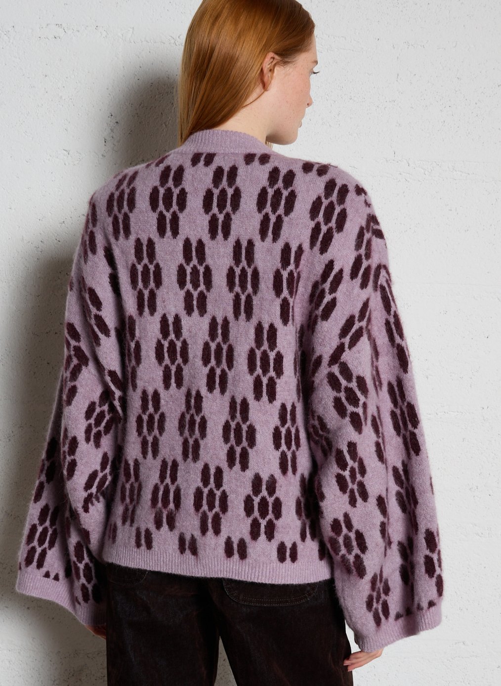 Gilet oversize col V imprimé en alpaga et laine AMERICAN VINTAGE Violet