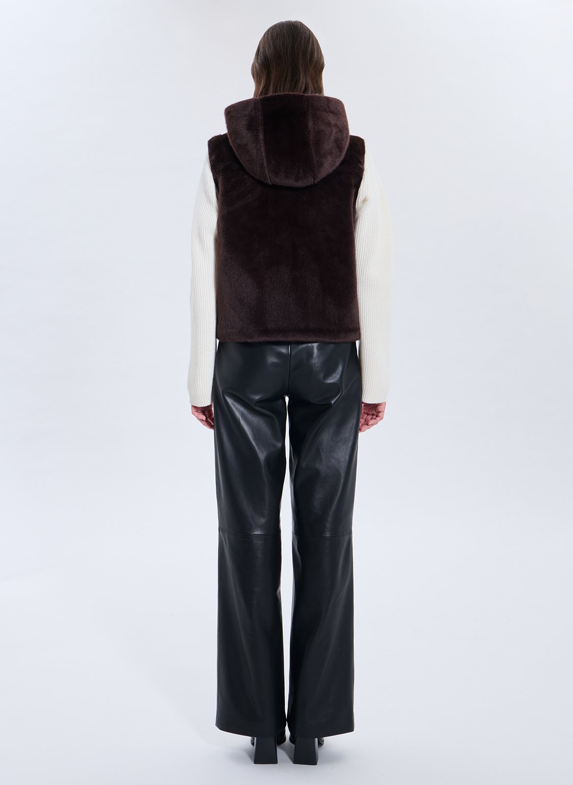 Straight jacket with high collar in faux fur ZAPA Brown
