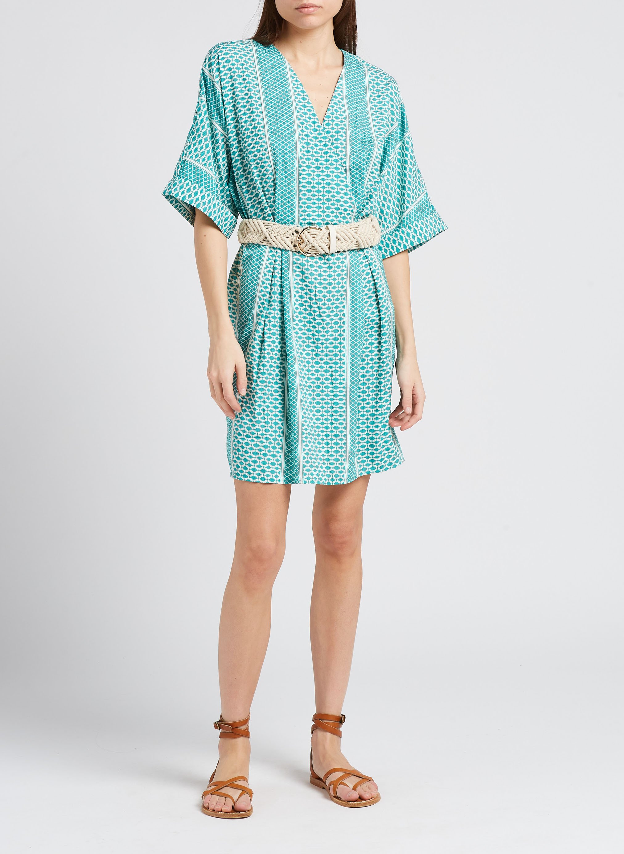 Robe courte col V imprimée VILA Vert