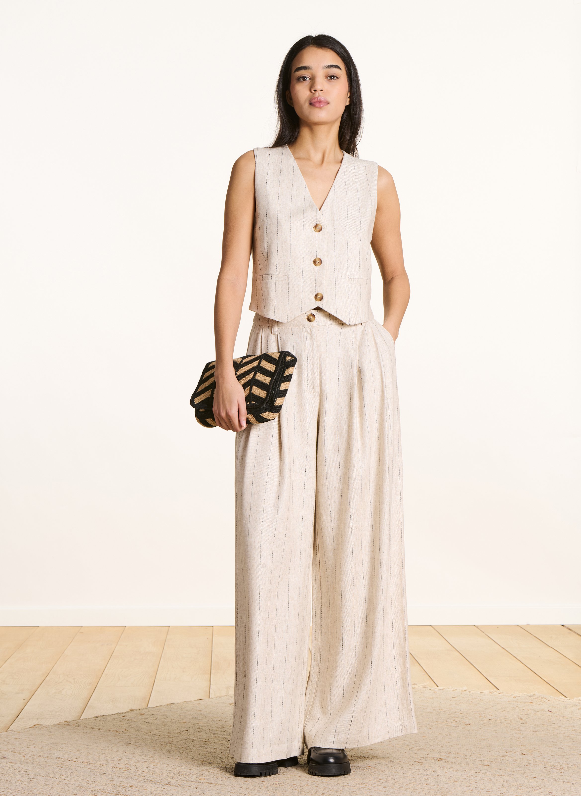 Wide-leg Striped Trousers LA FEE MARABOUTEE Beige