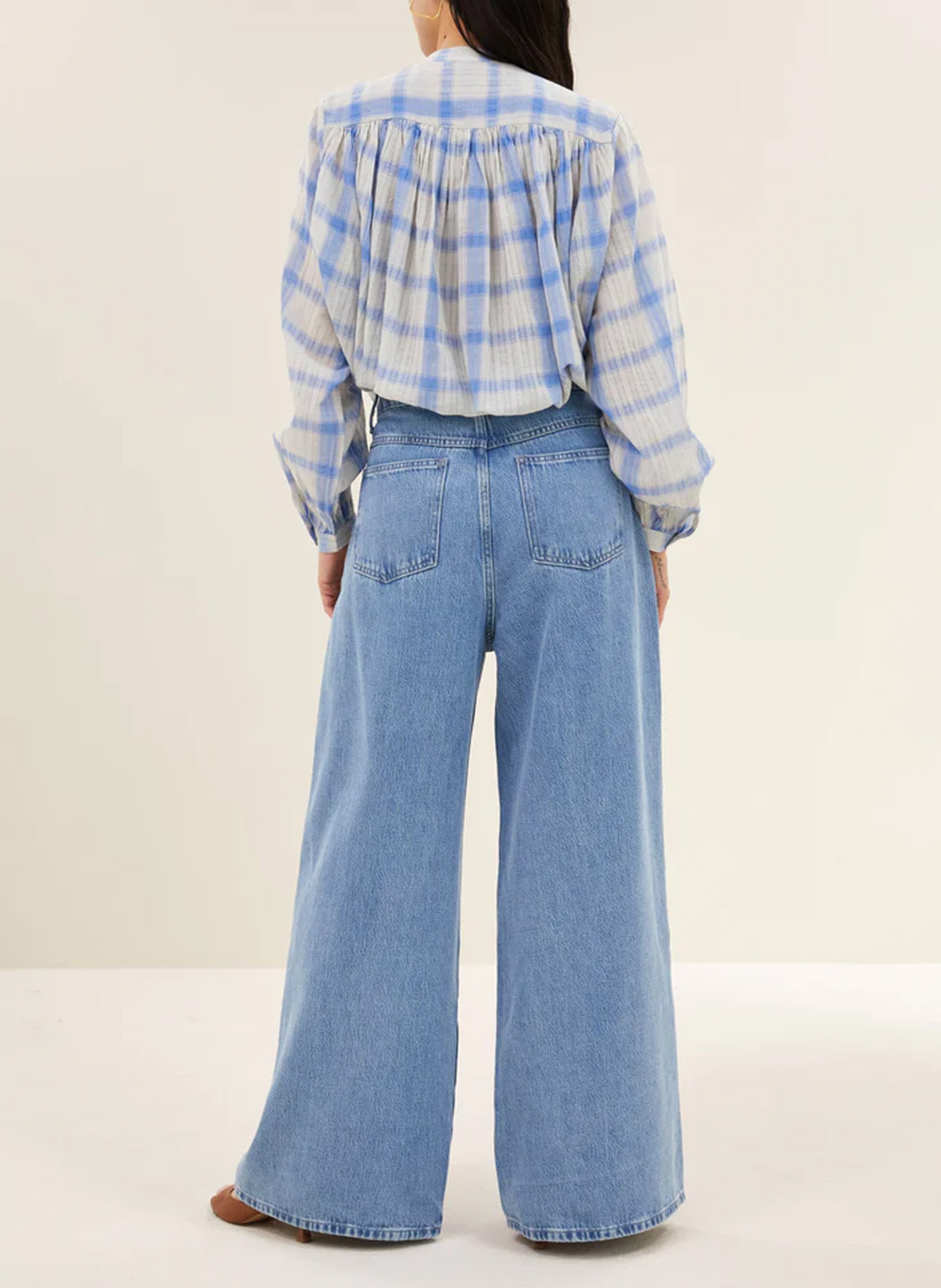 Blouse oversize col rond en coton imprimé BY BAR Bleu