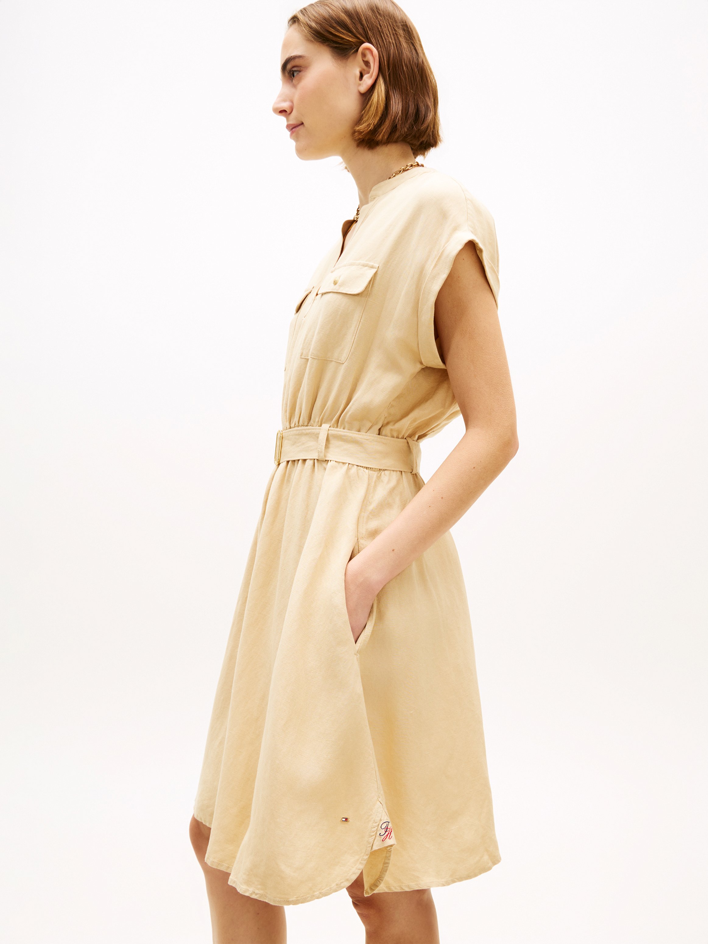 Short shirt dress with belt TOMMY HILFIGER Beige