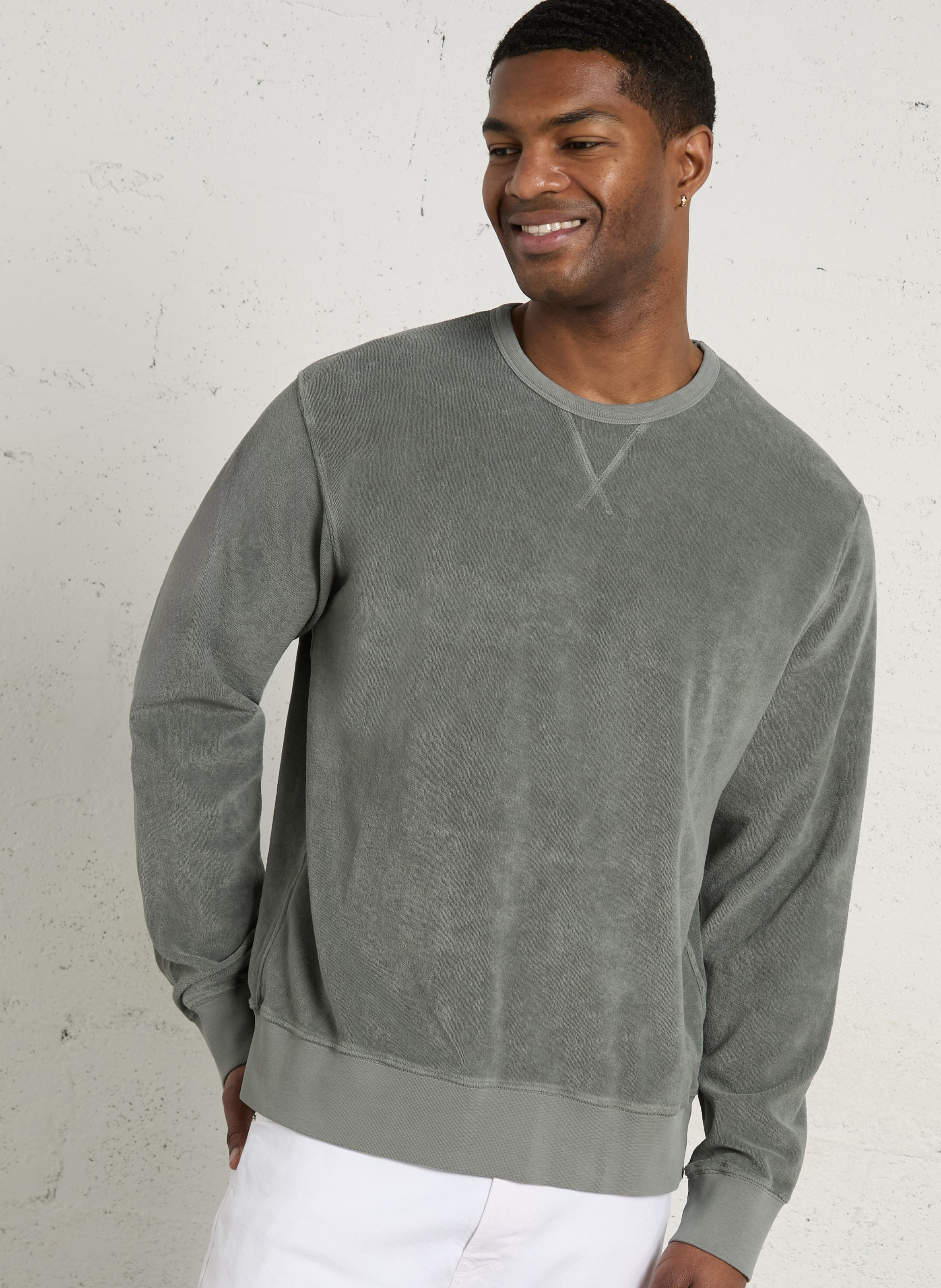 Sweat large uni en maille éponge HARTFORD Gris