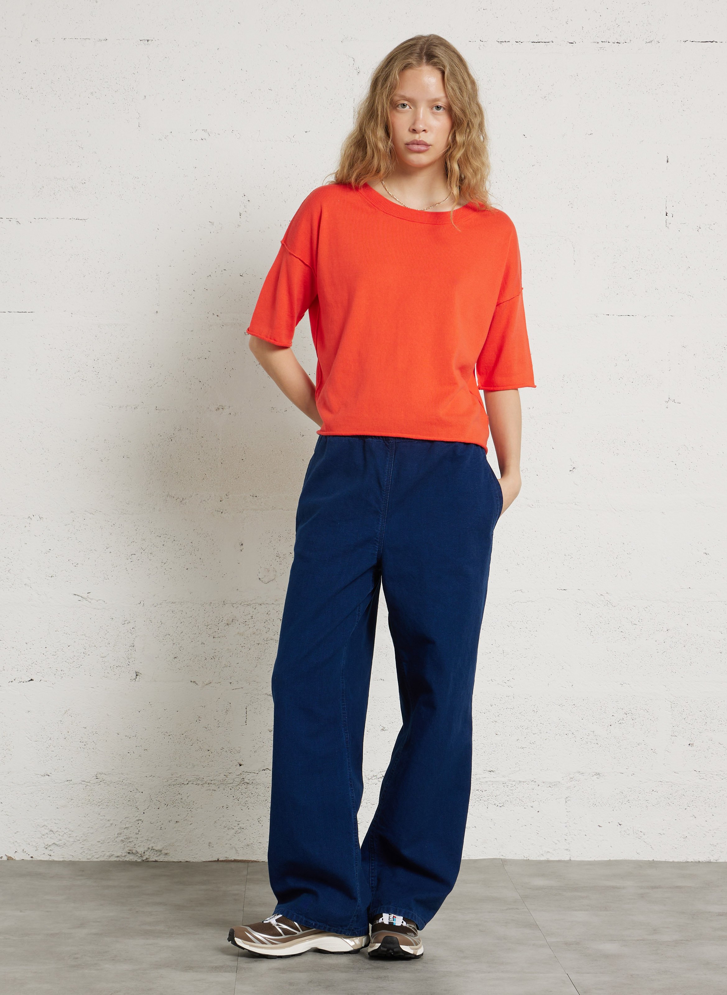 Oversize Bio-Baumwollpullover mit Bootsausschnitt MAISON ANJE Rot