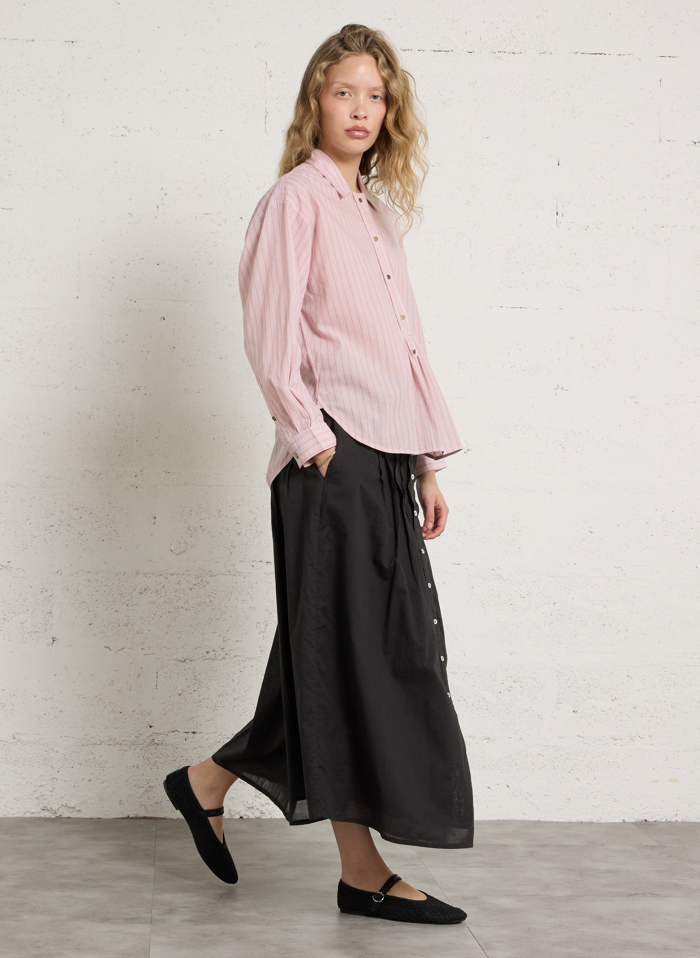 Weite Bluse mit klassischem Kragen aus Bio-Baumwolle LEON & HARPER Rosa