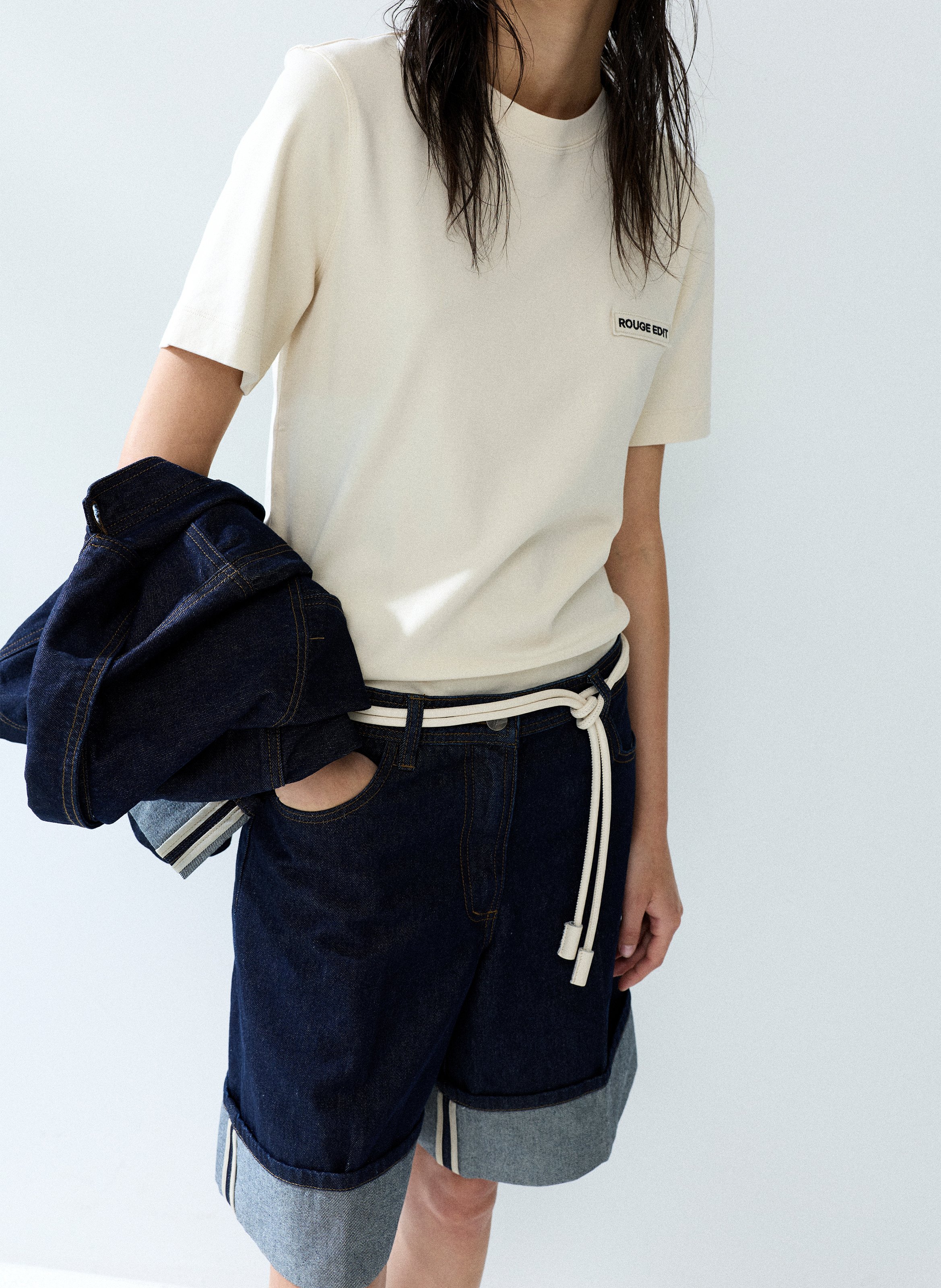 Straight cotton and recycled cotton shorts ROUGE EDIT Blue