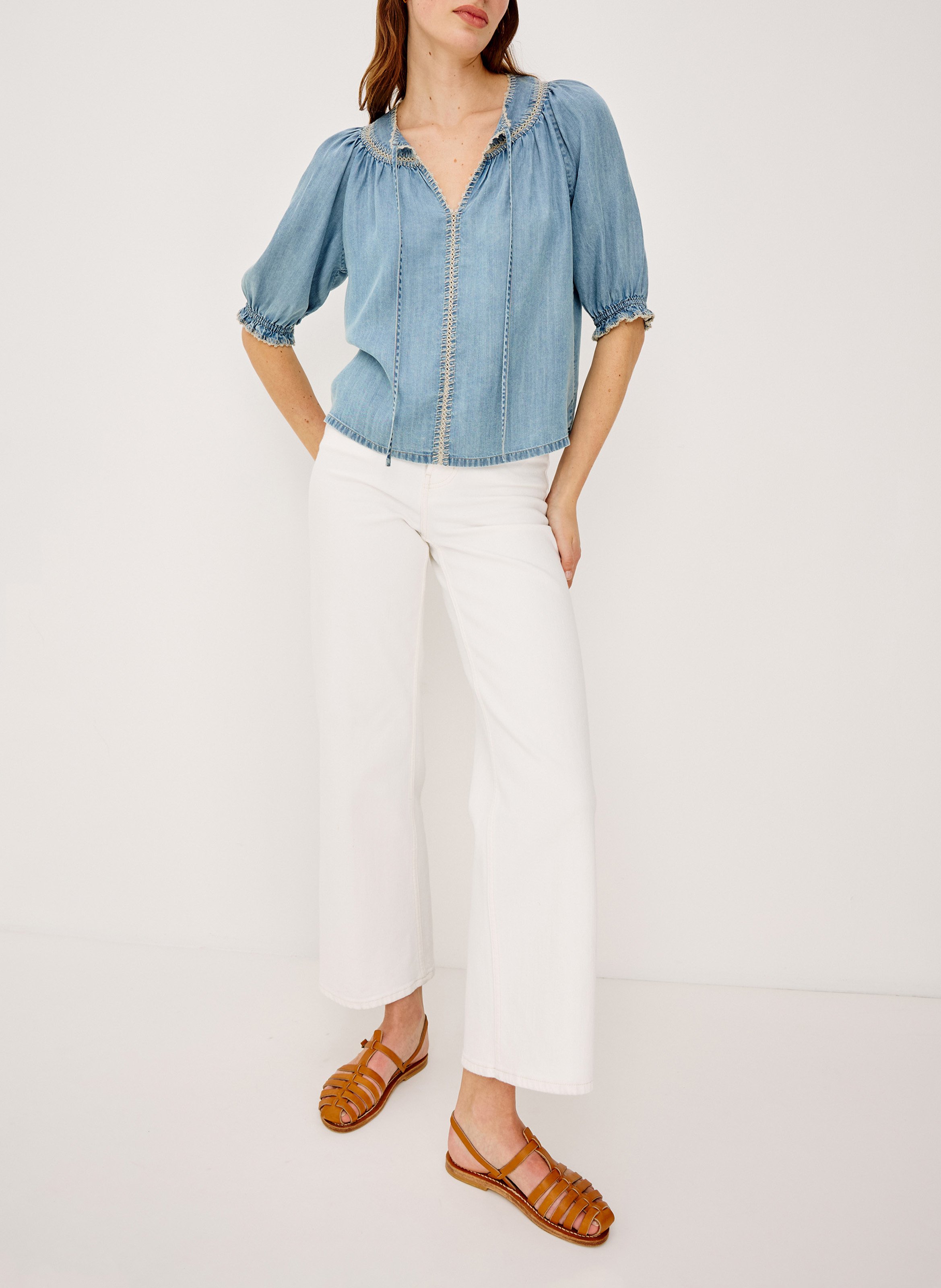 Loose short-sleeve denim blouse RAILS Blue