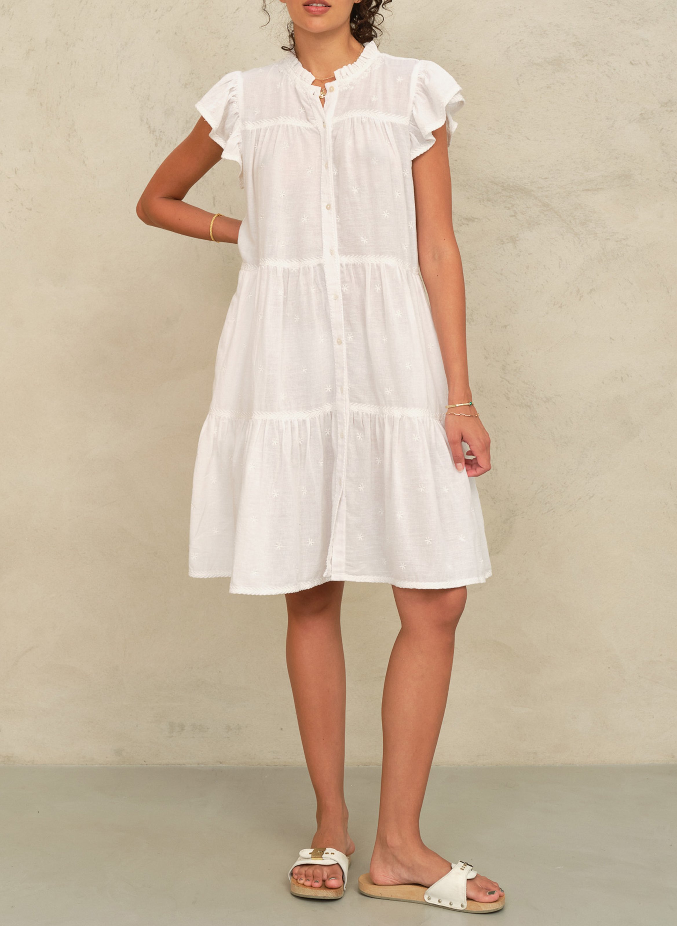 Cotton dress with Victorian collar M.A.B.E White