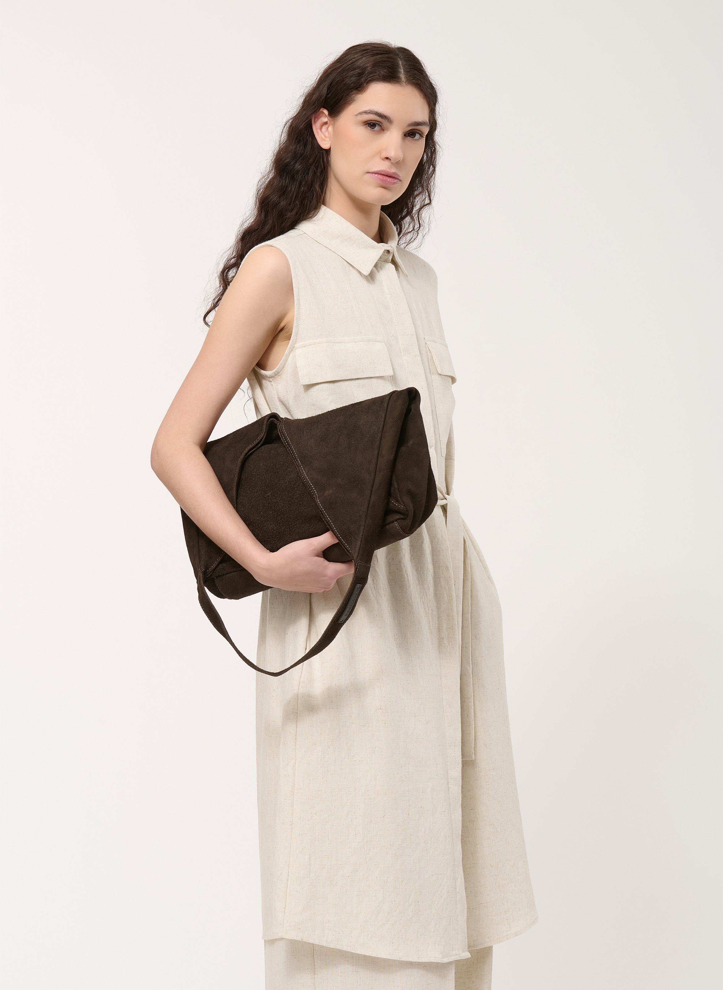 Leather tote bag HUMILITY Brown