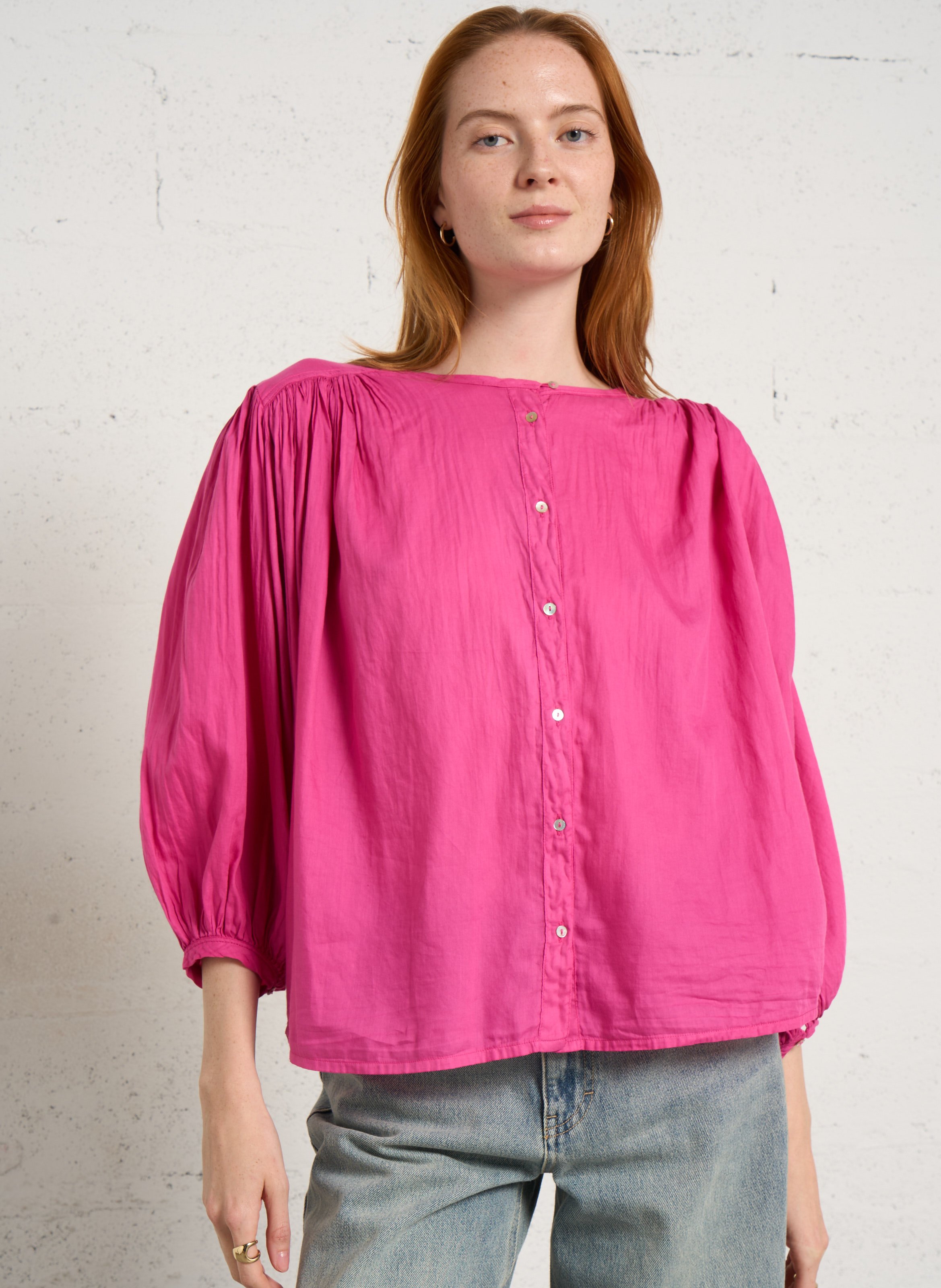 Rundhalsausschnitt-Bluse aus Baumwolle BELLA JONES Rosa