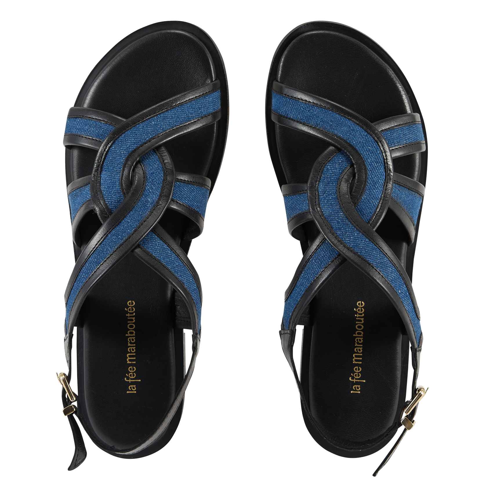 Avarca Berlin - Flache Ledersandalen mit Samt LA FEE MARABOUTEE Blau