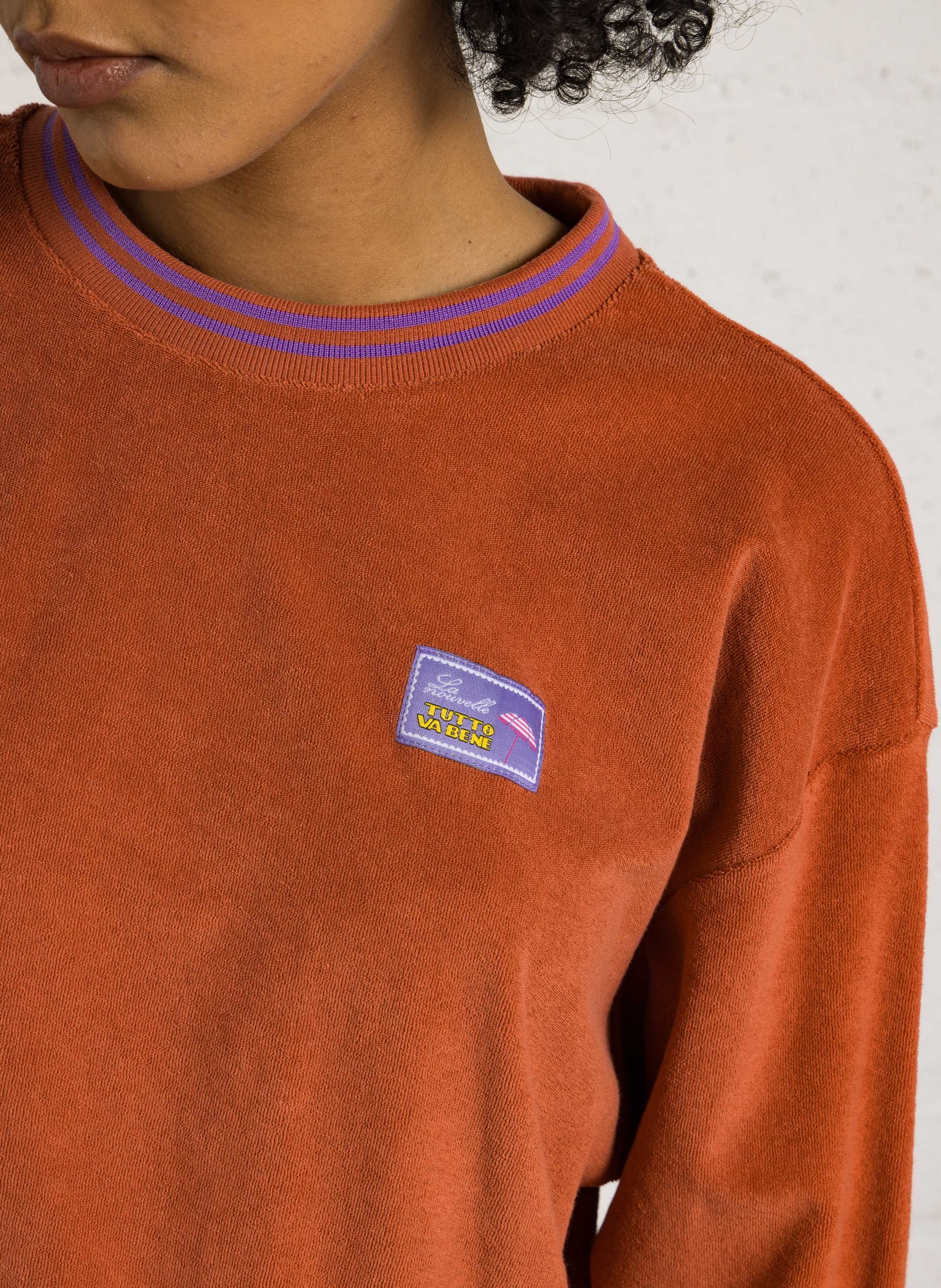 Sweat col rond en coton LA NOUVELLE Marron