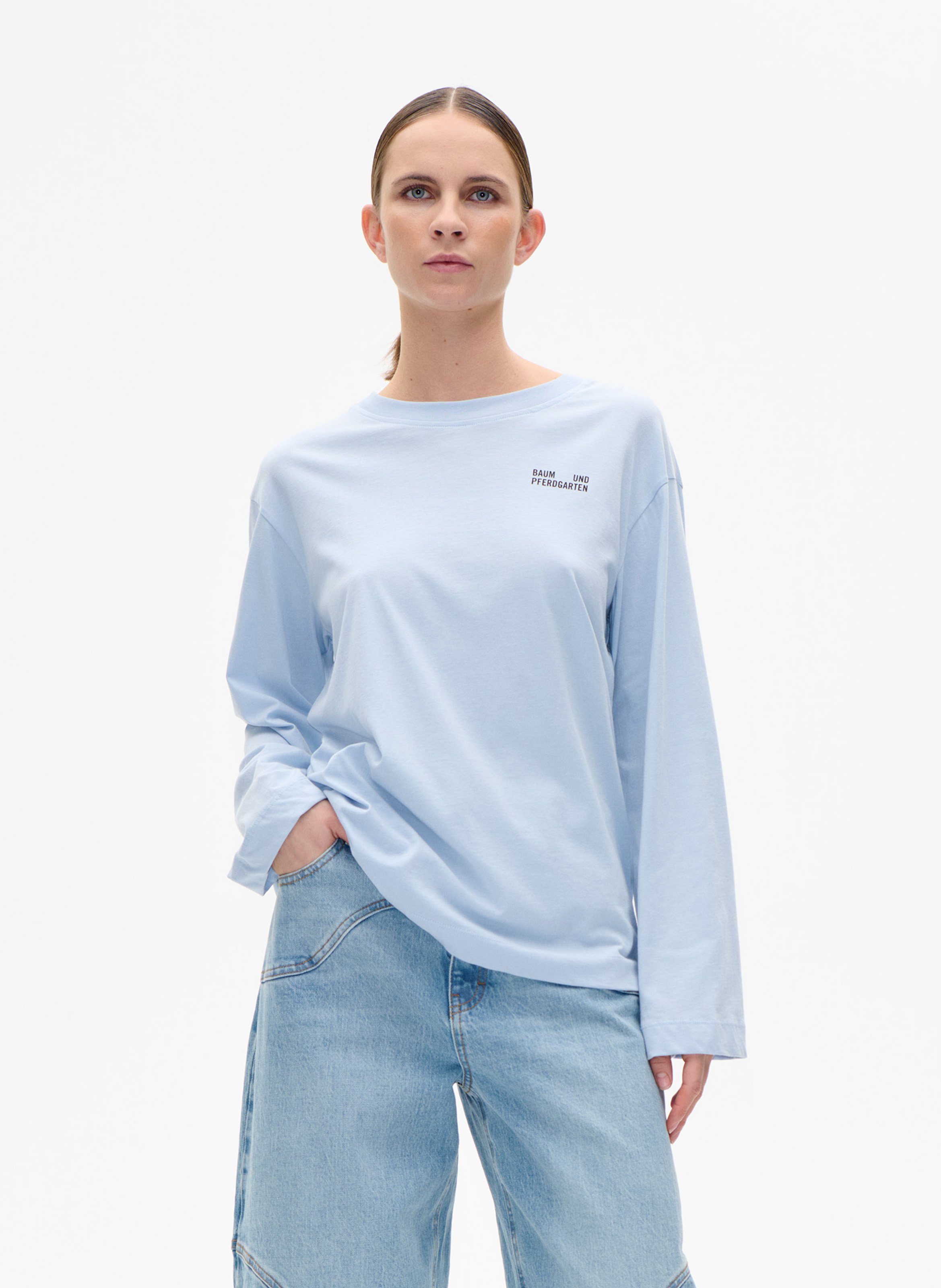 Loose-fit round neck screen-printed T-shirt BAUM UND PFERDGARTEN Blue
