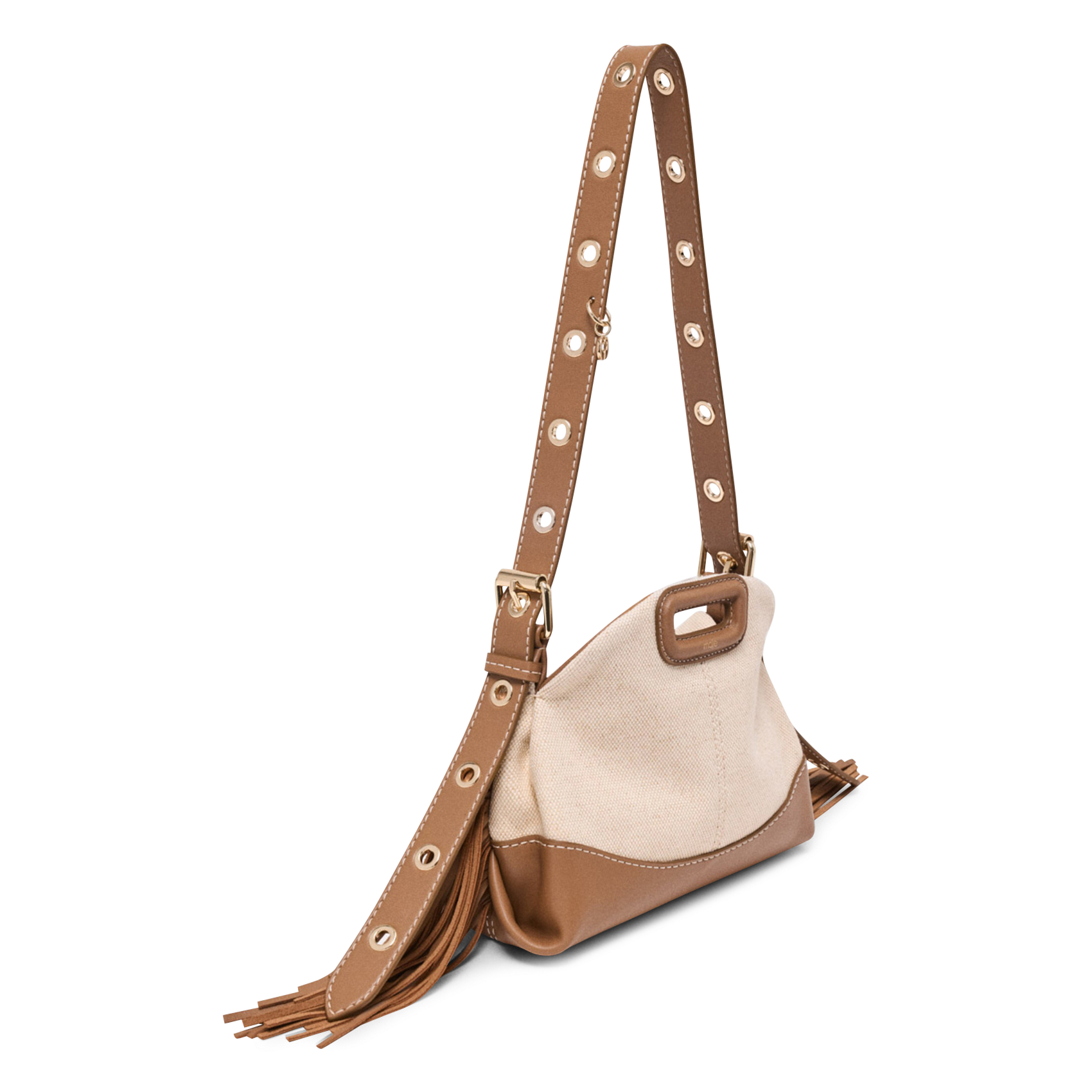 Sac bandoulière en coton et lin MAJE Beige