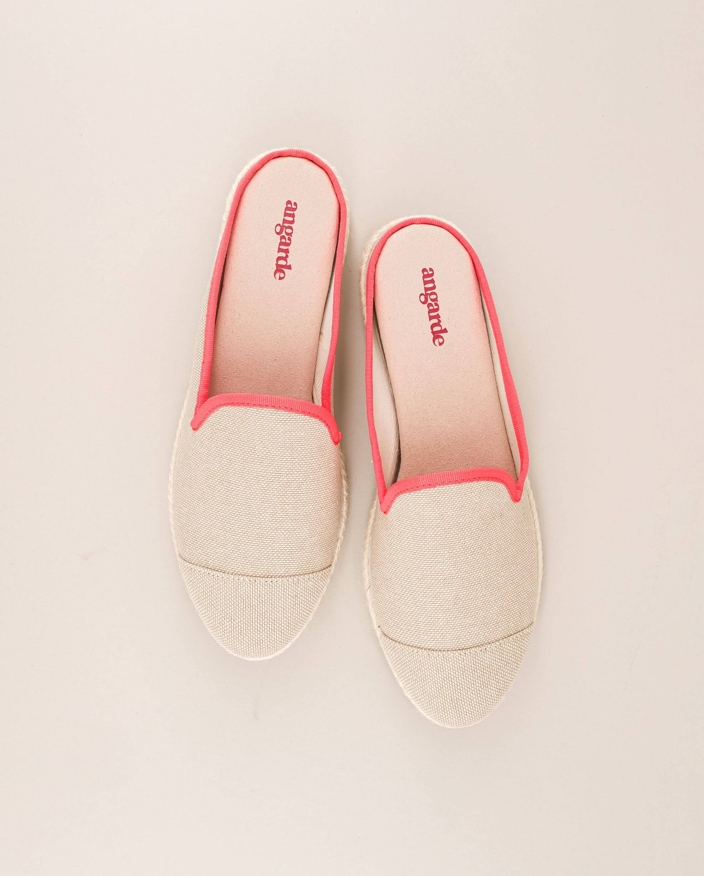 Women's mule, beige cotton with fluorescent pink ANGARDE Beige