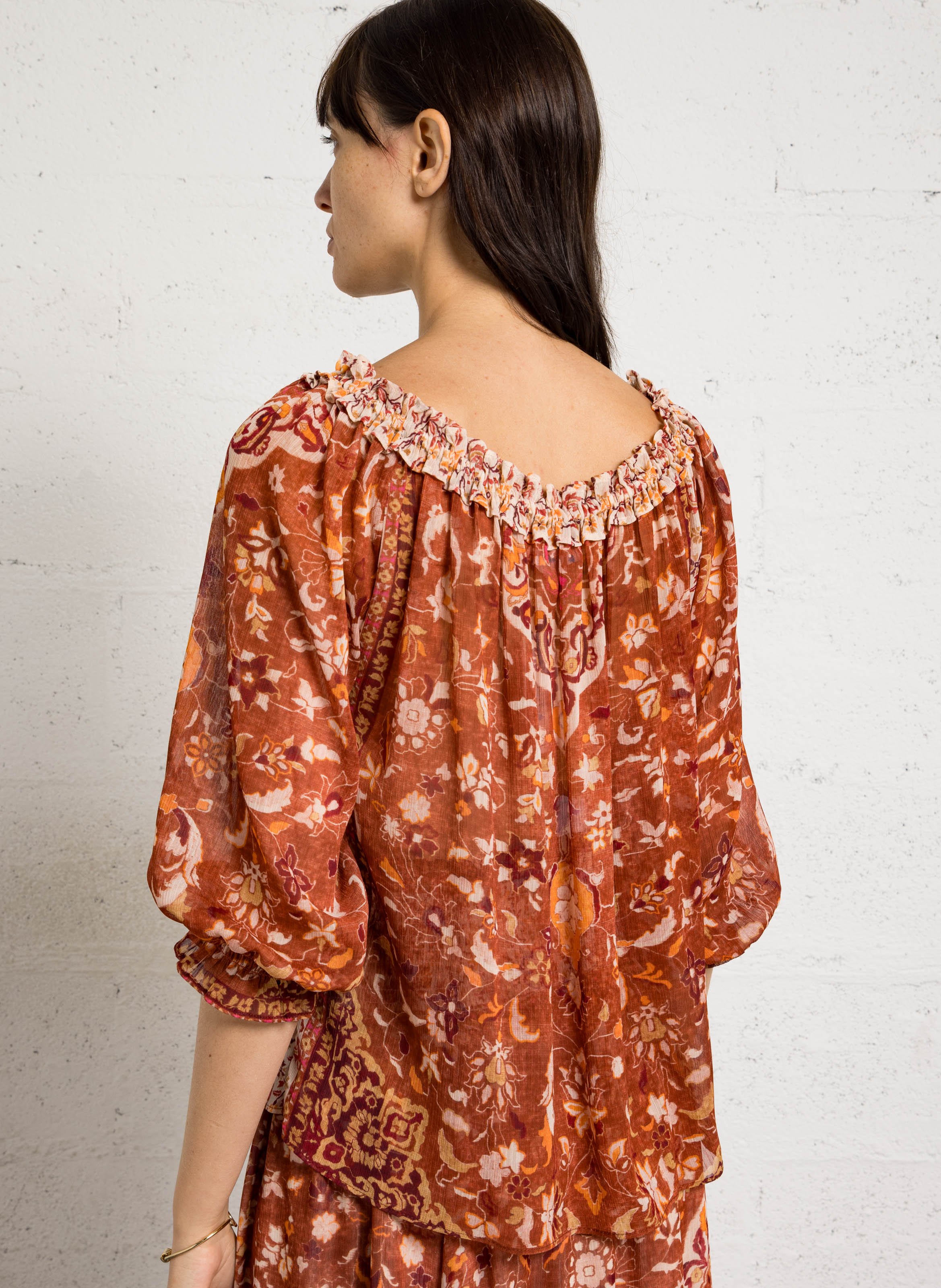Gerade Bluse mit Bardot-Ausschnitt und Print SUD EXPRESS Orange
