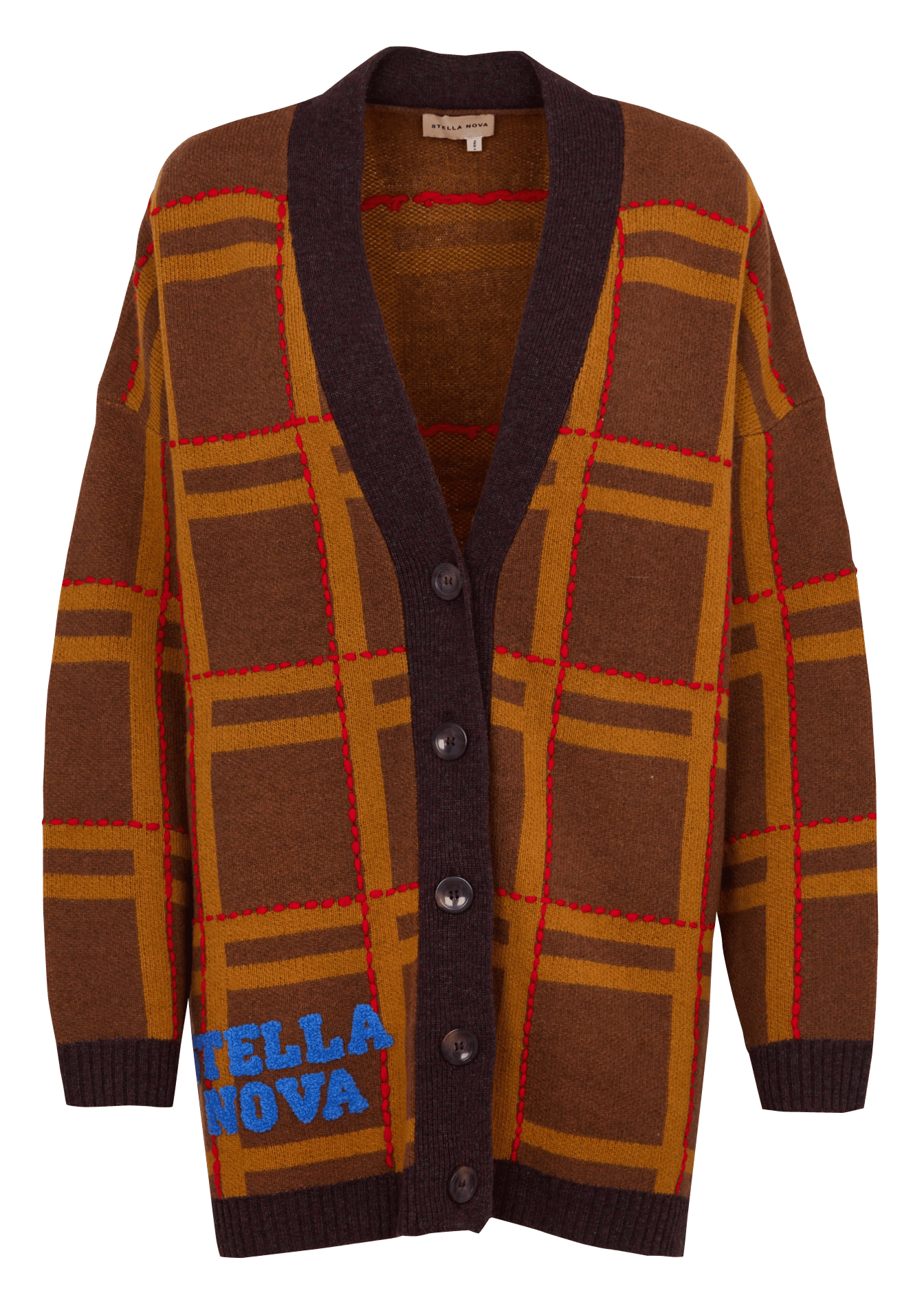 Oversized V-hals geborduurde cardigan van gemengde wol STELLA NOVA Bruin