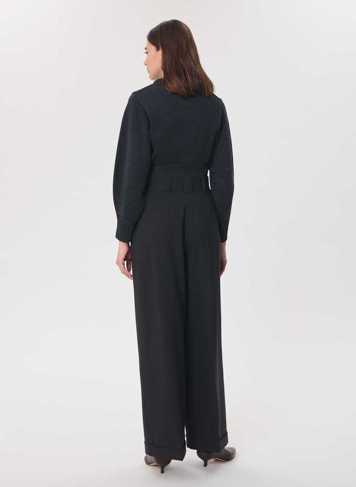 Wijde broek met hoge taille en ceintuur TARA JARMON Grijs