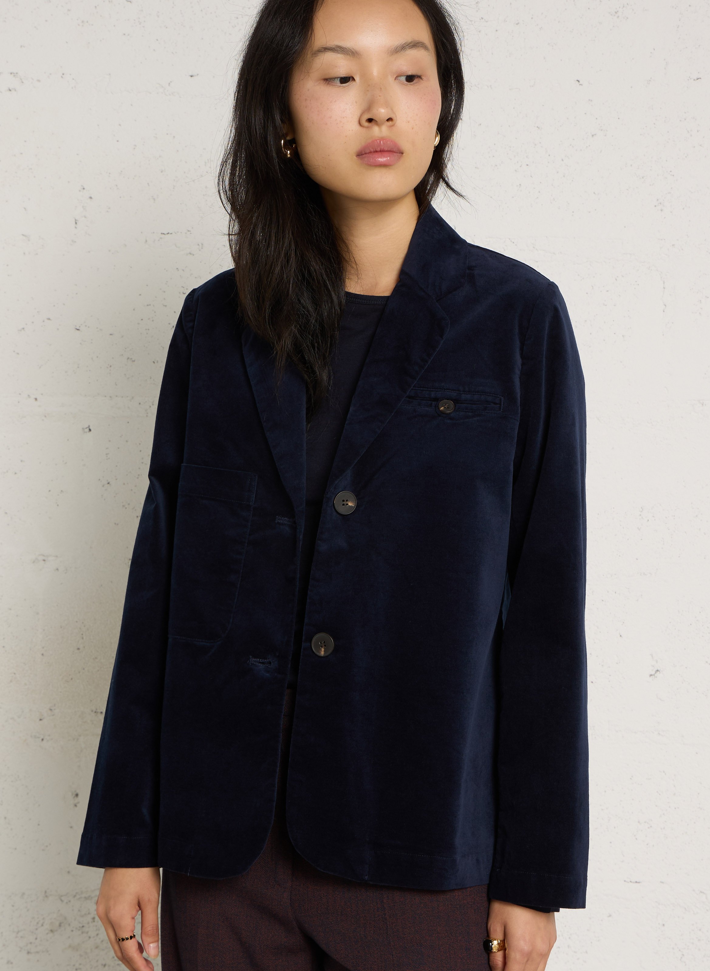 Slim velvet blazer in blended cotton NICE THINGS Blue