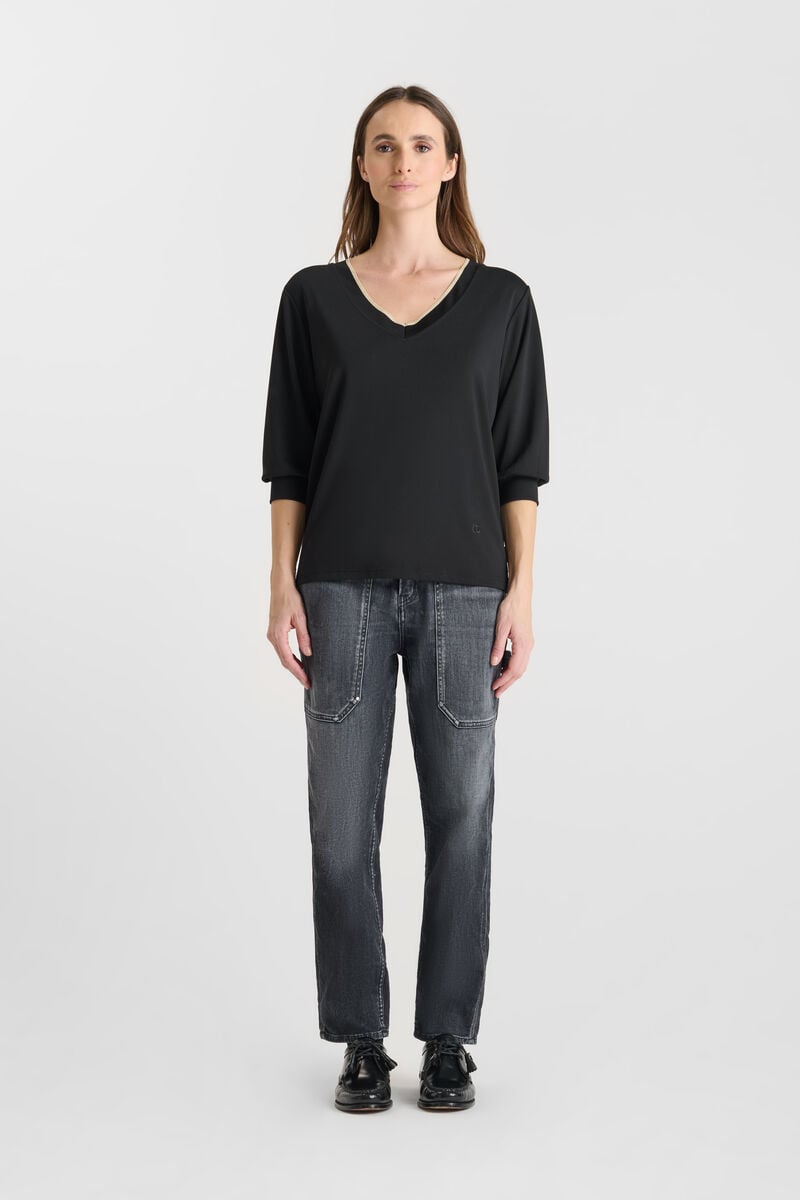 V-neck T-shirt LE TEMPS DES CERISES Black