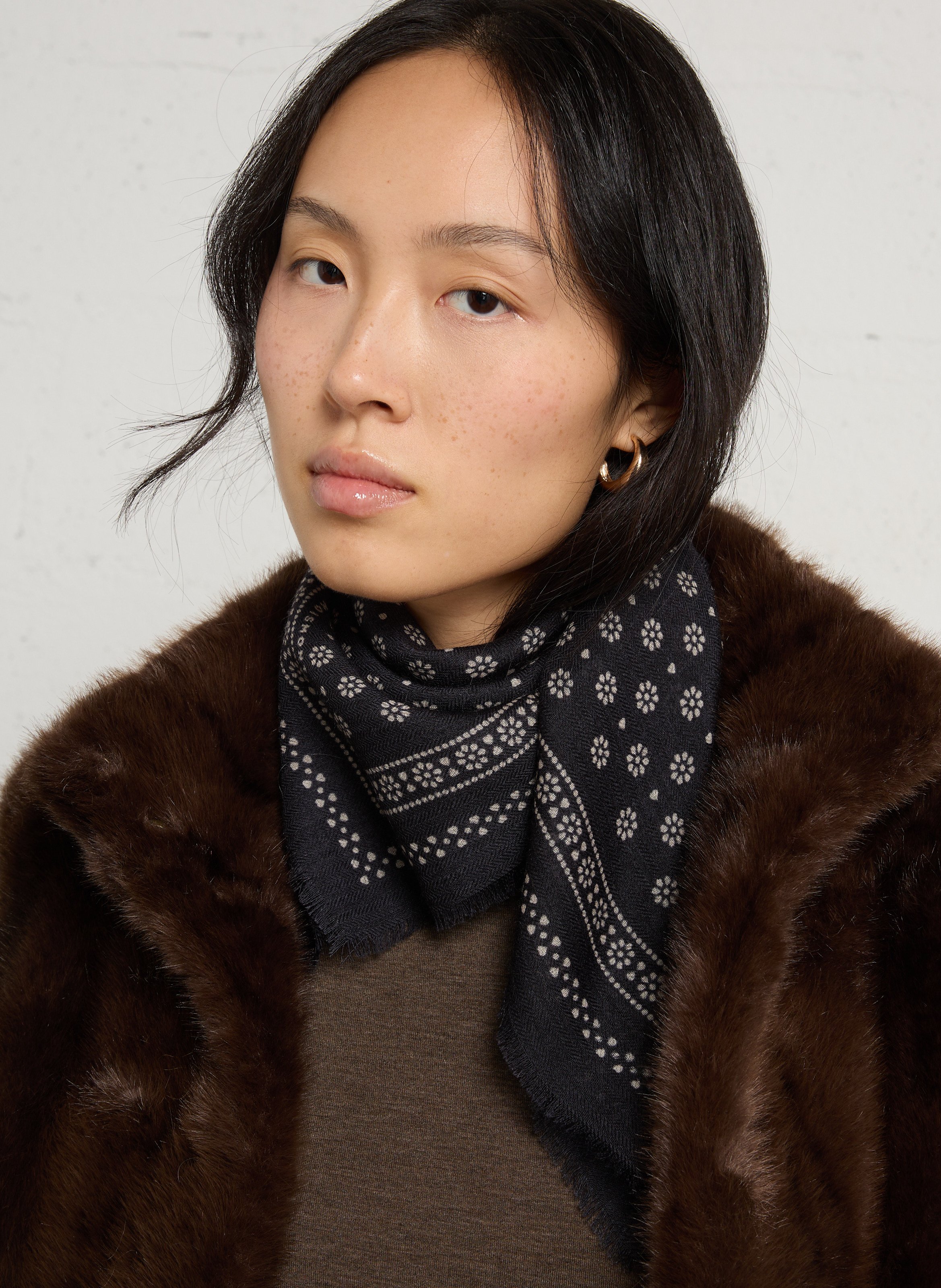 Printed wool scarf with fringing MOISMONT
