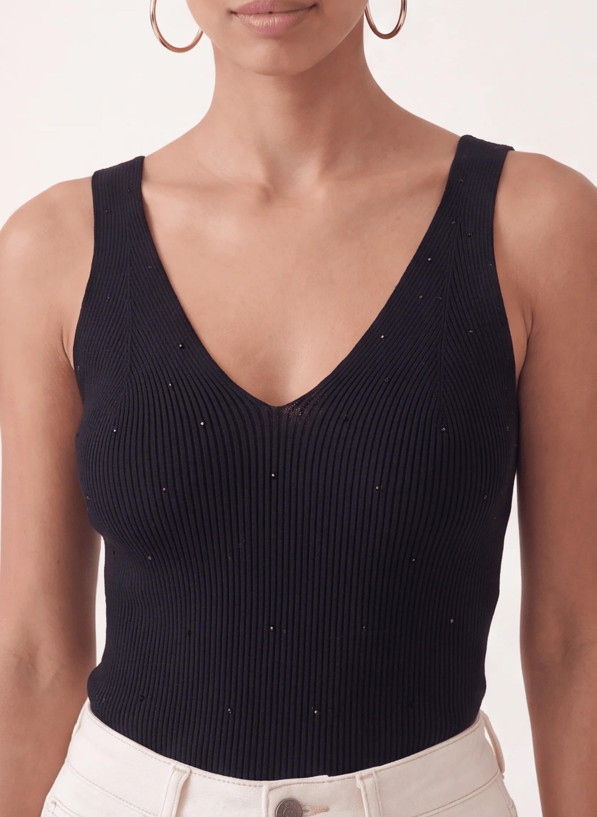 Tanktop met V-hals en strasssteentjes KOOKAI Zwart