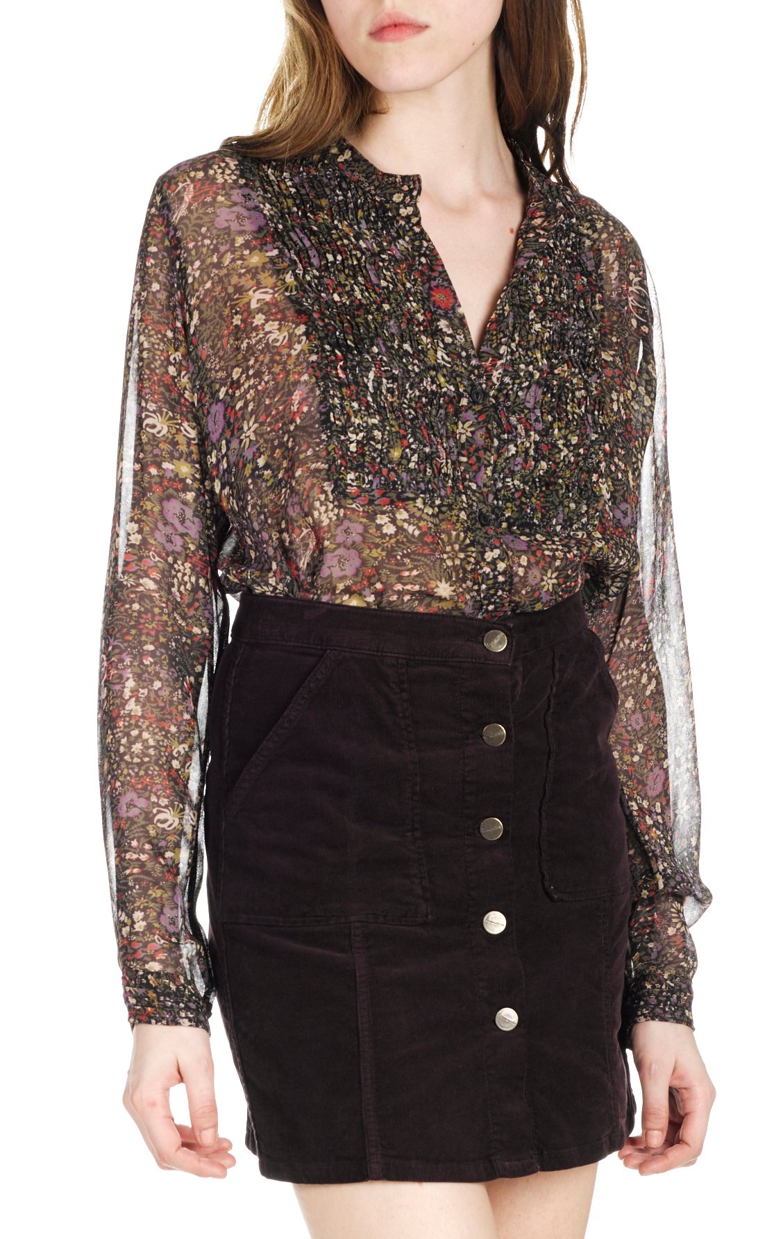 Shirt with pleated bib front SWILDENS Brown