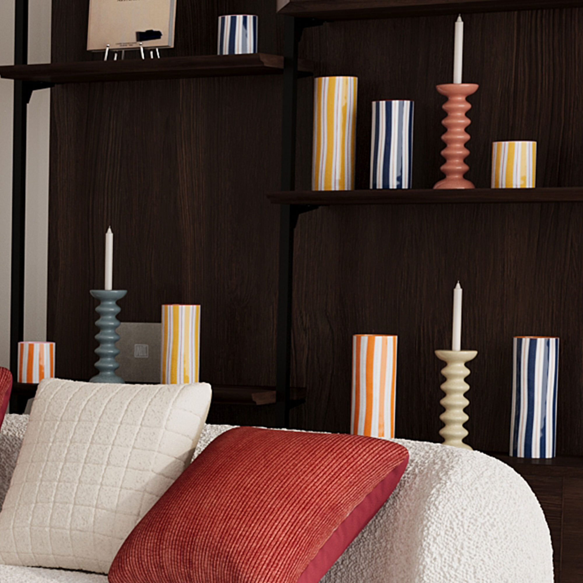 Small cylindrical striped vase POTIRON PARIS Blue