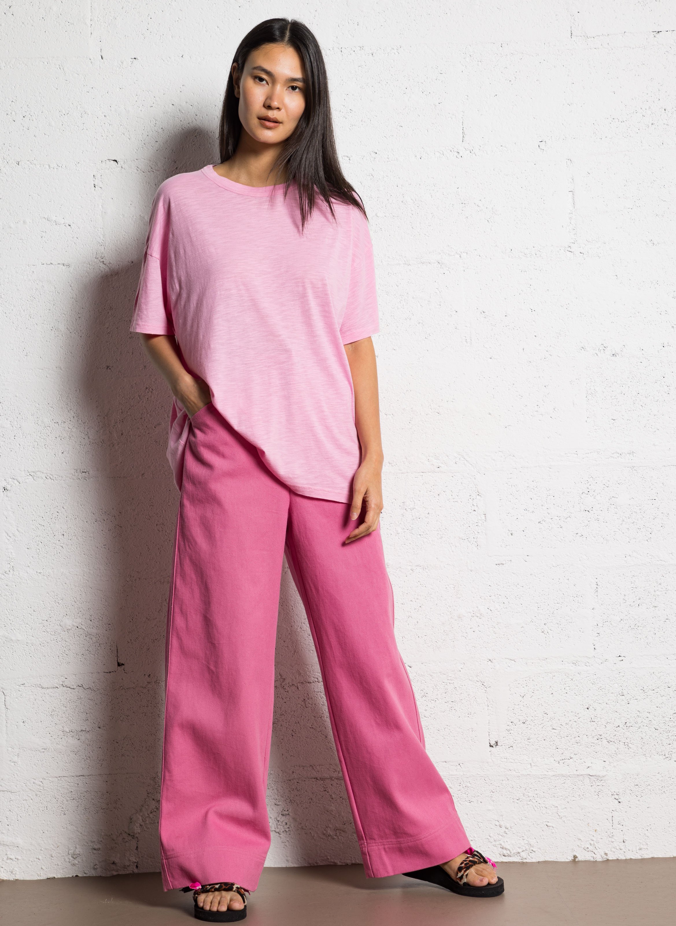 Tee-shirt oversize col rond en coton mélangé AMERICAN VINTAGE Rose