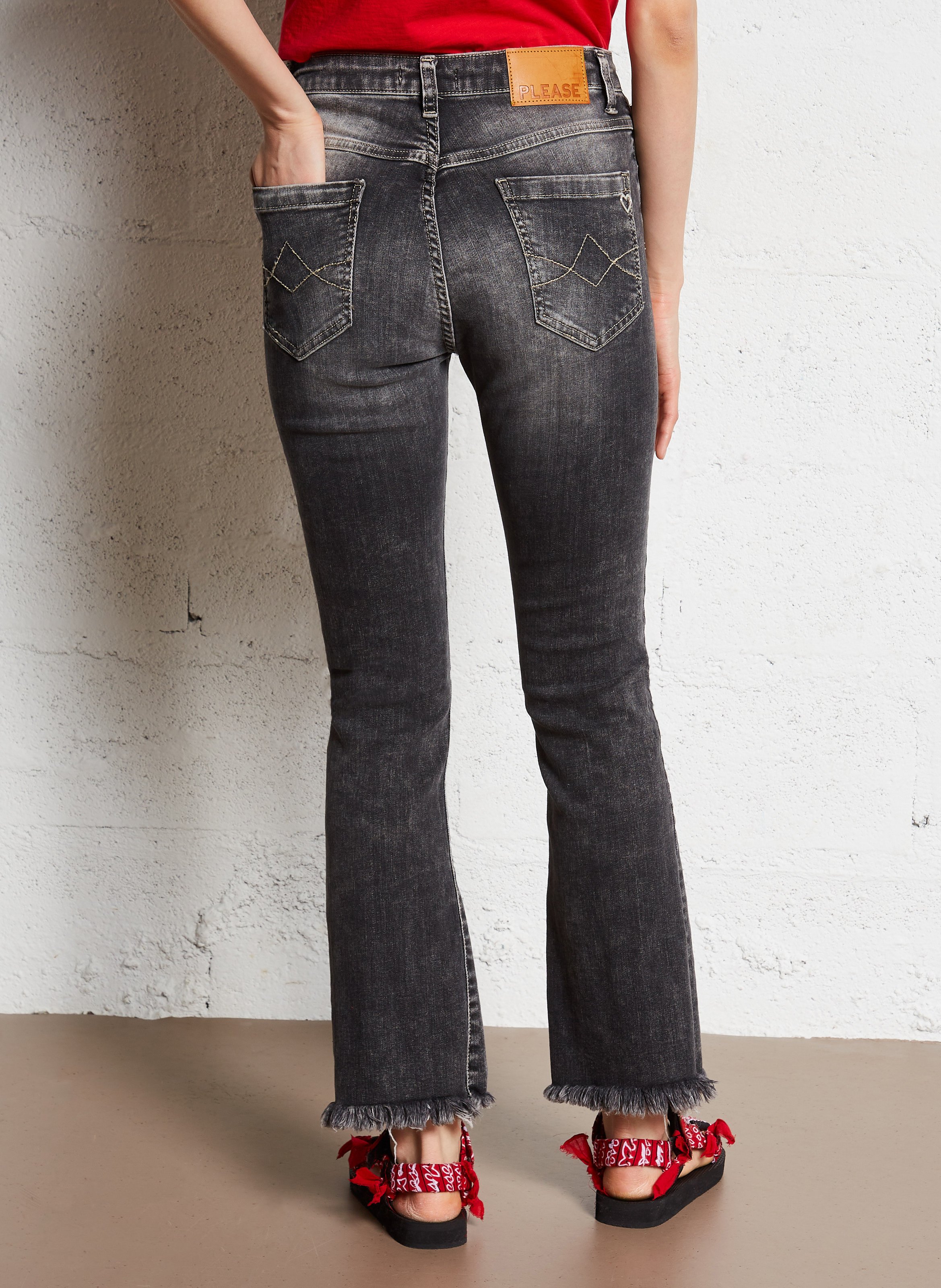 Cotton-blend straight jeans PLEASE Black