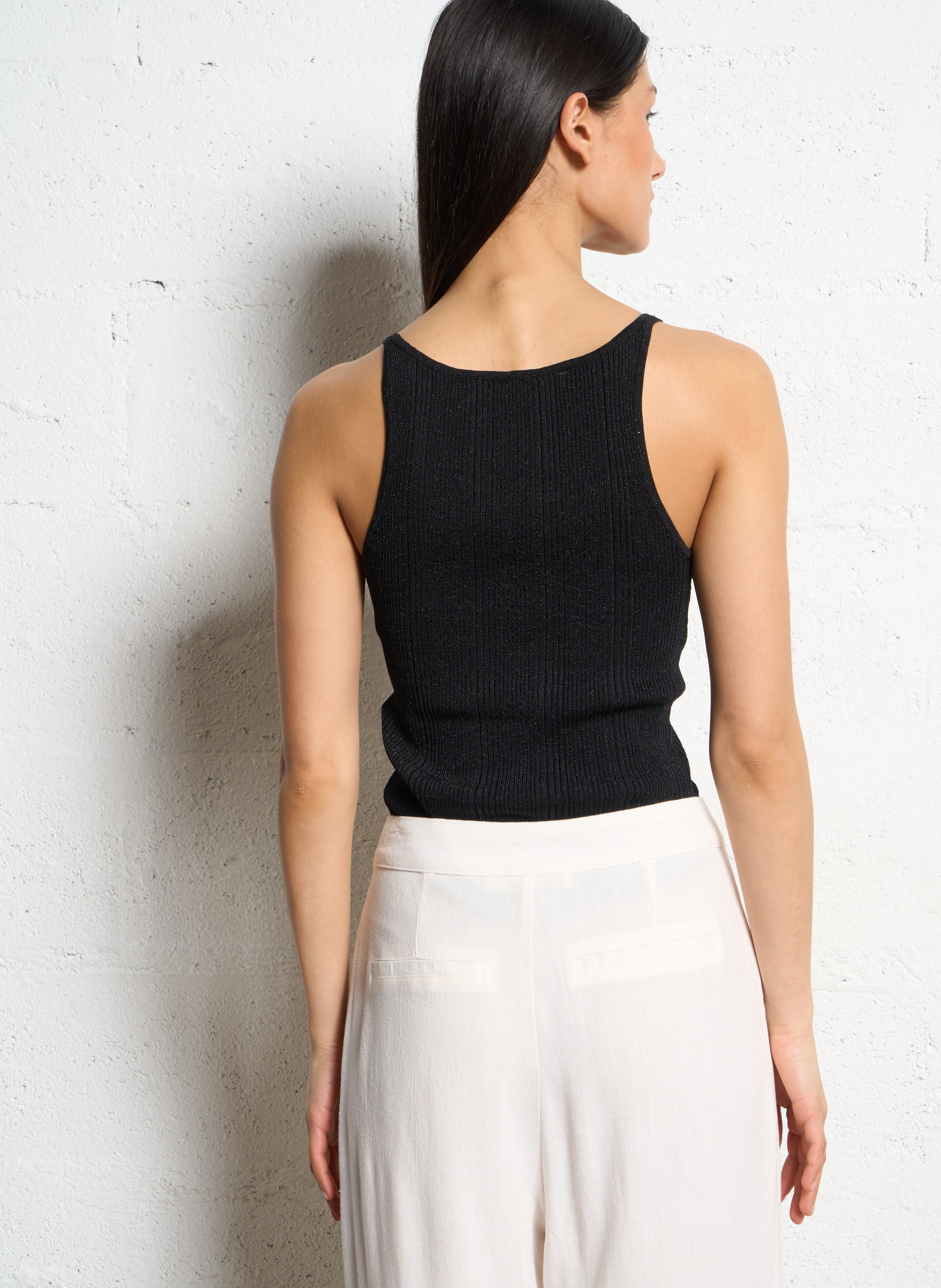 Round-neck glitter tank top LA PETITE ETOILE Black