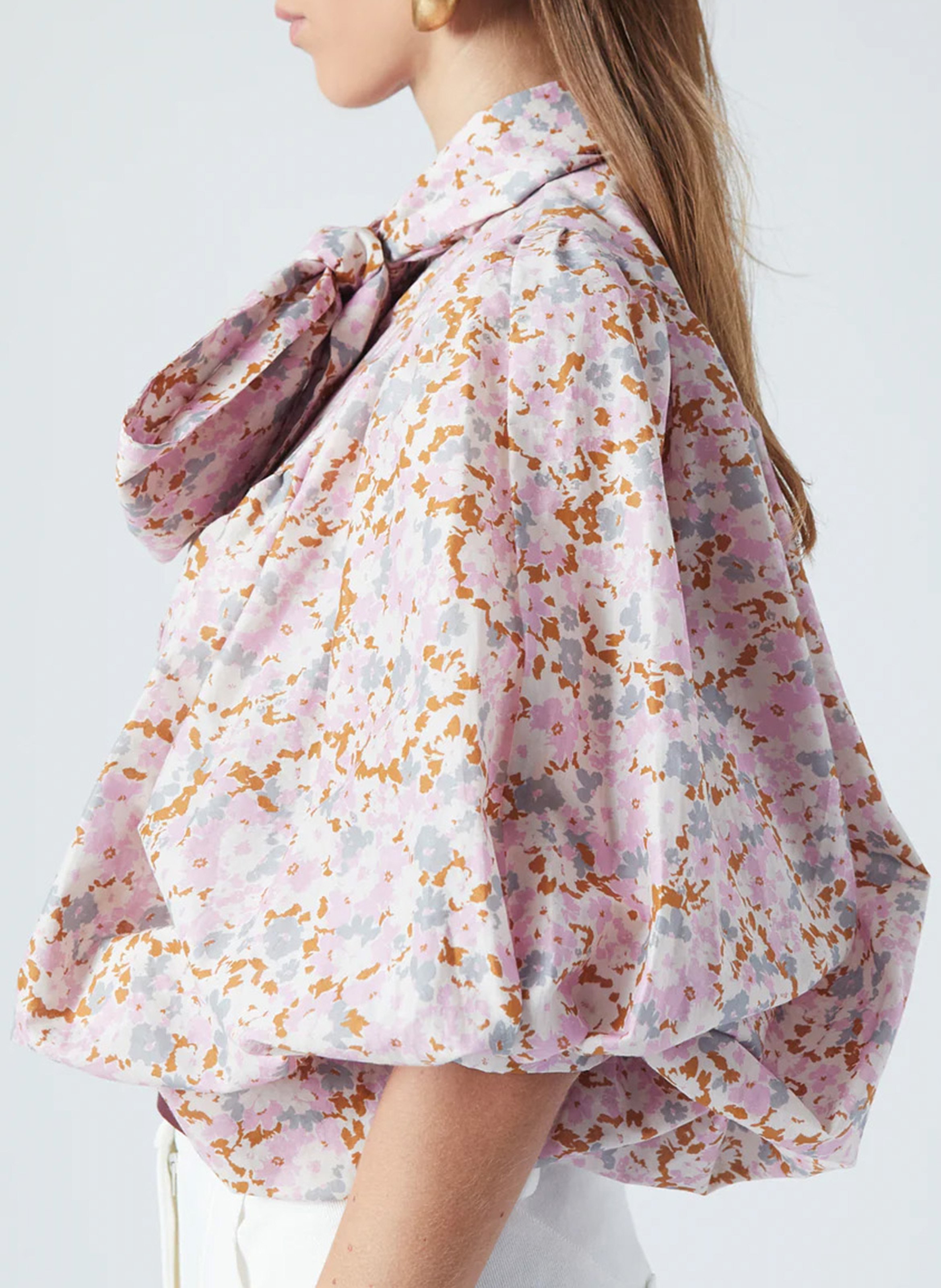 Blouse ample col montant en coton THE LABEL EDITION Rose