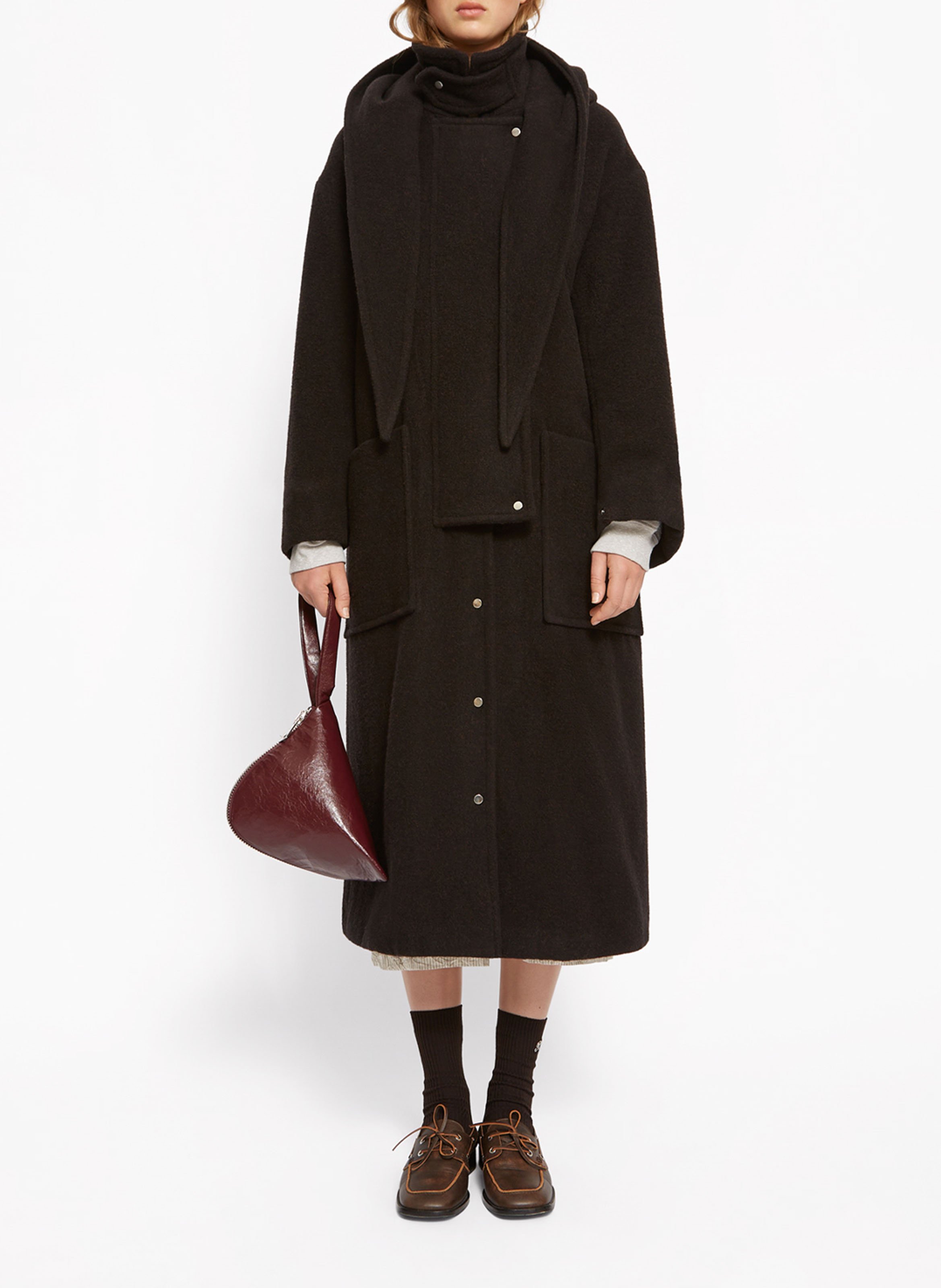 Manteau mi-long à capuche écharpe uni ROSEANNA Marron