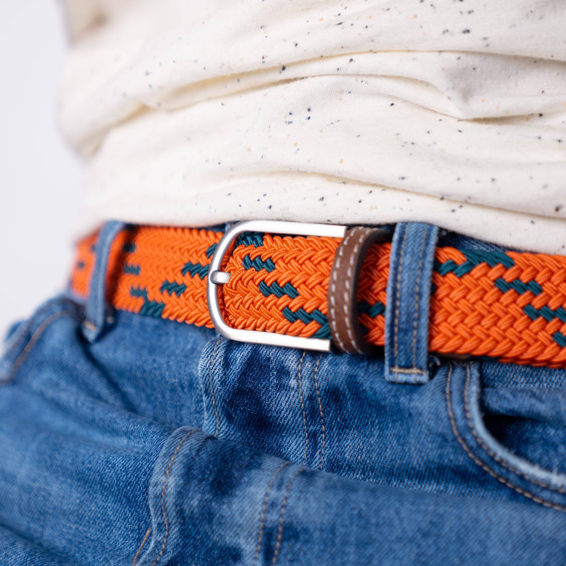 Multicolored braided elastic belt BILLYBELT Orange