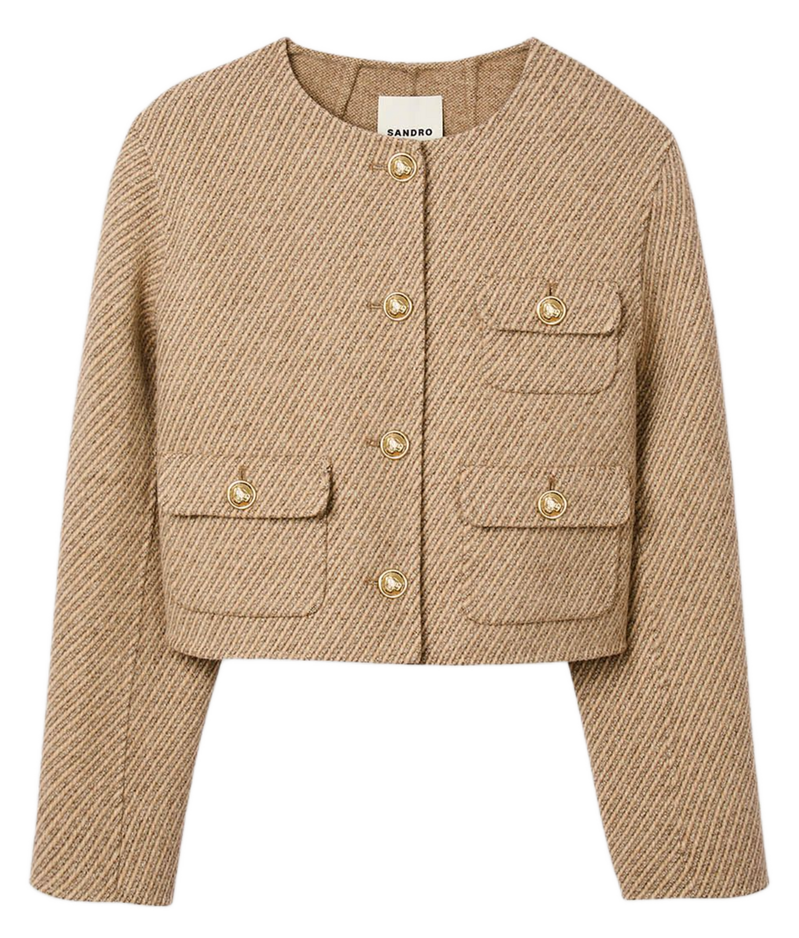 Veste col rond en laine mélangée SANDRO Beige