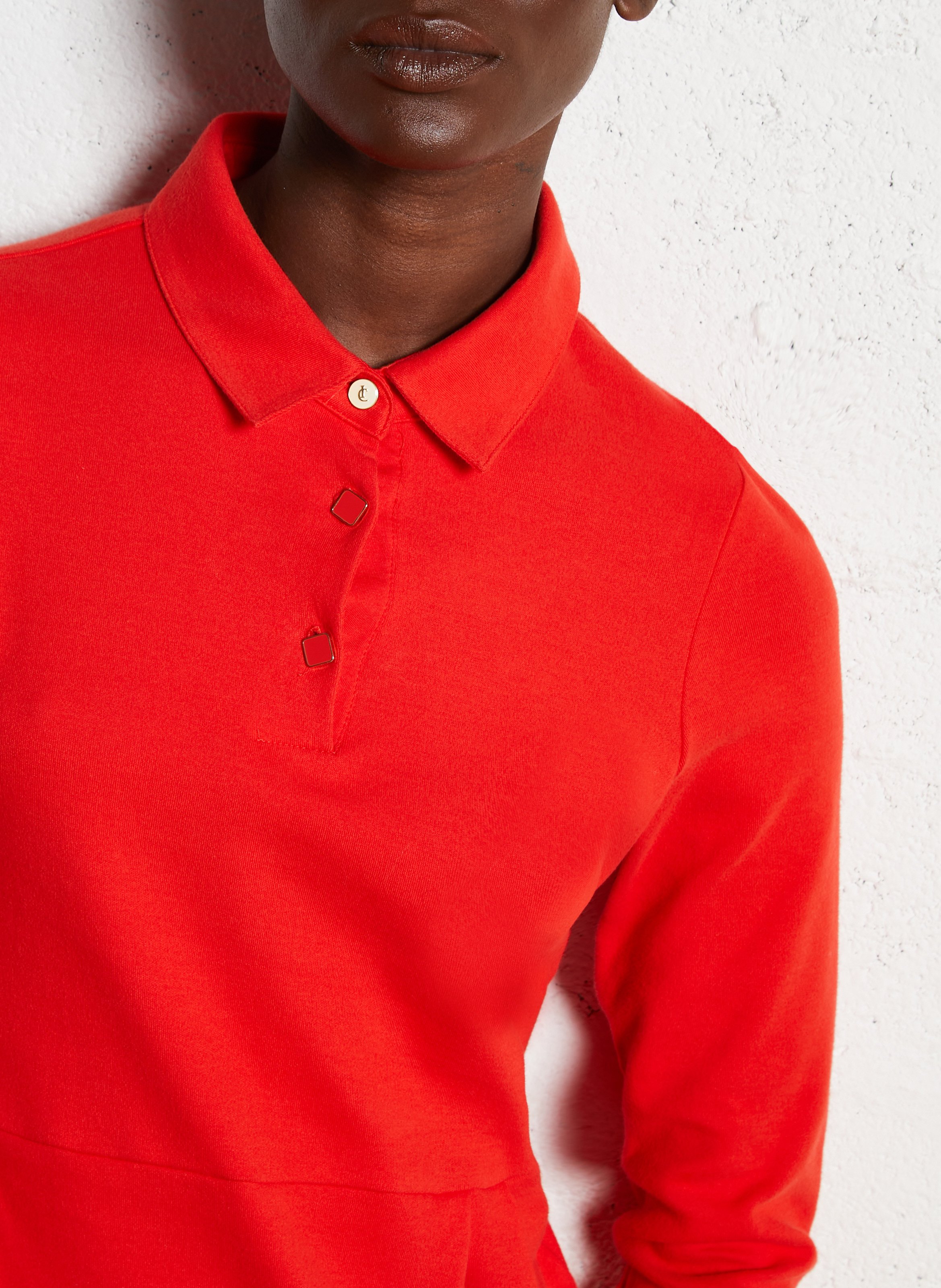 Short cotton dress with classic collar I CODE Red