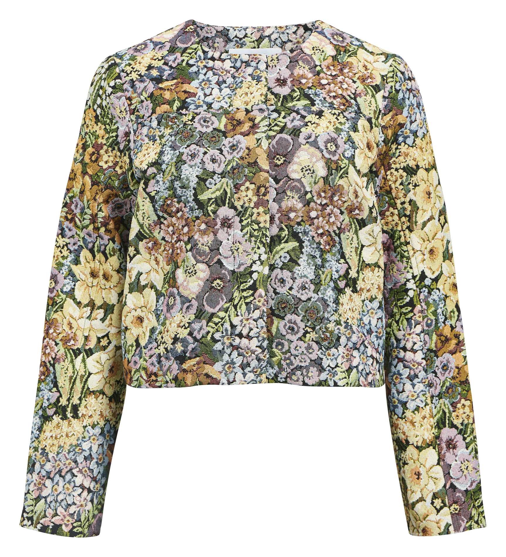 Rundhalsausschnitt-Jacke mit Blumenmuster OBJECT Beige