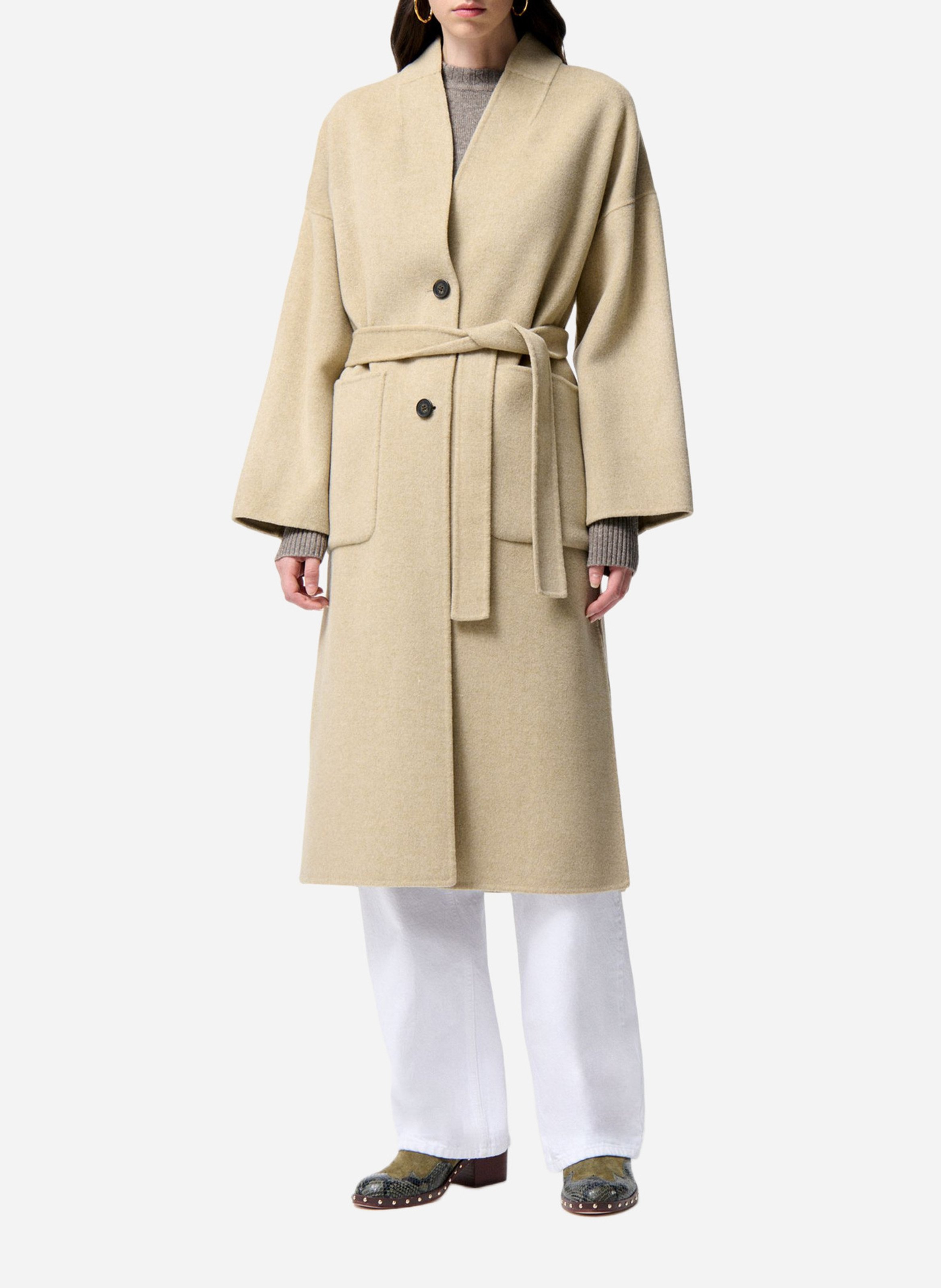 Manteau col V en laine mélangée VANESSA BRUNO Beige
