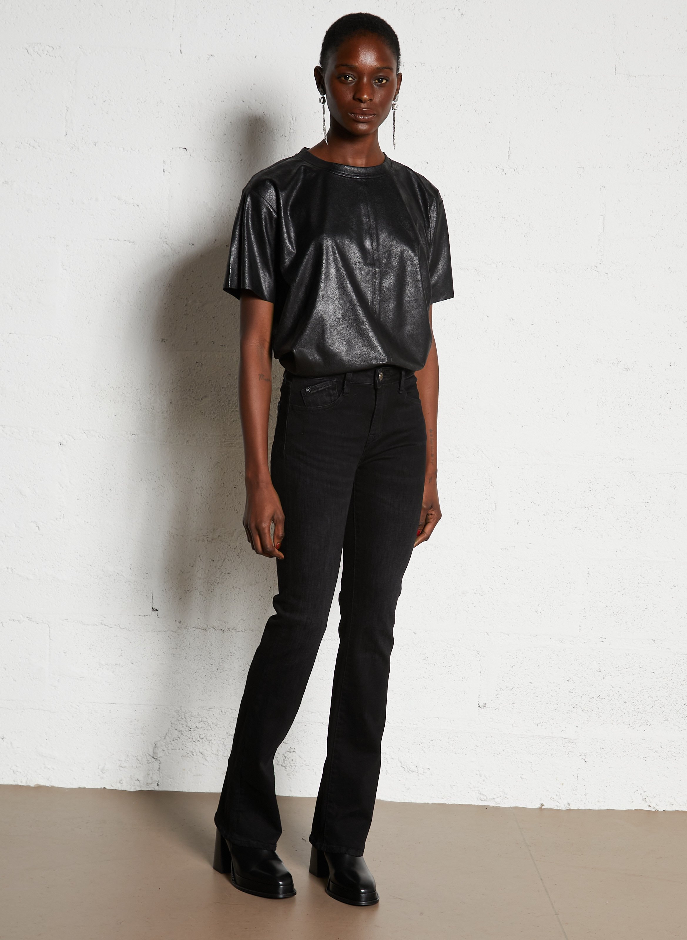 Jean boot-cut en coton mélangé LE TEMPS DES CERISES Noir