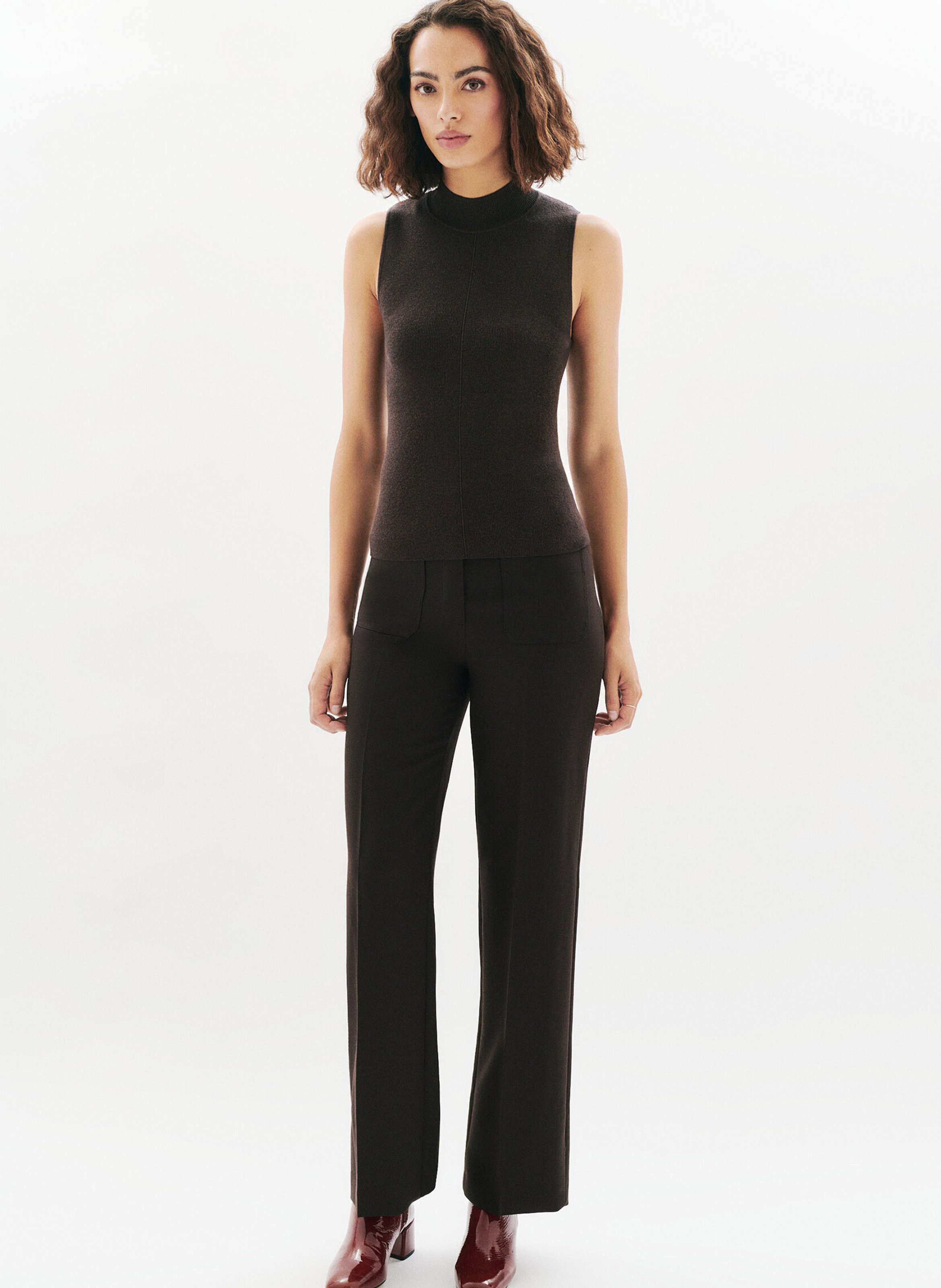 Pull col rond en laine mélangée CAROLL Marron