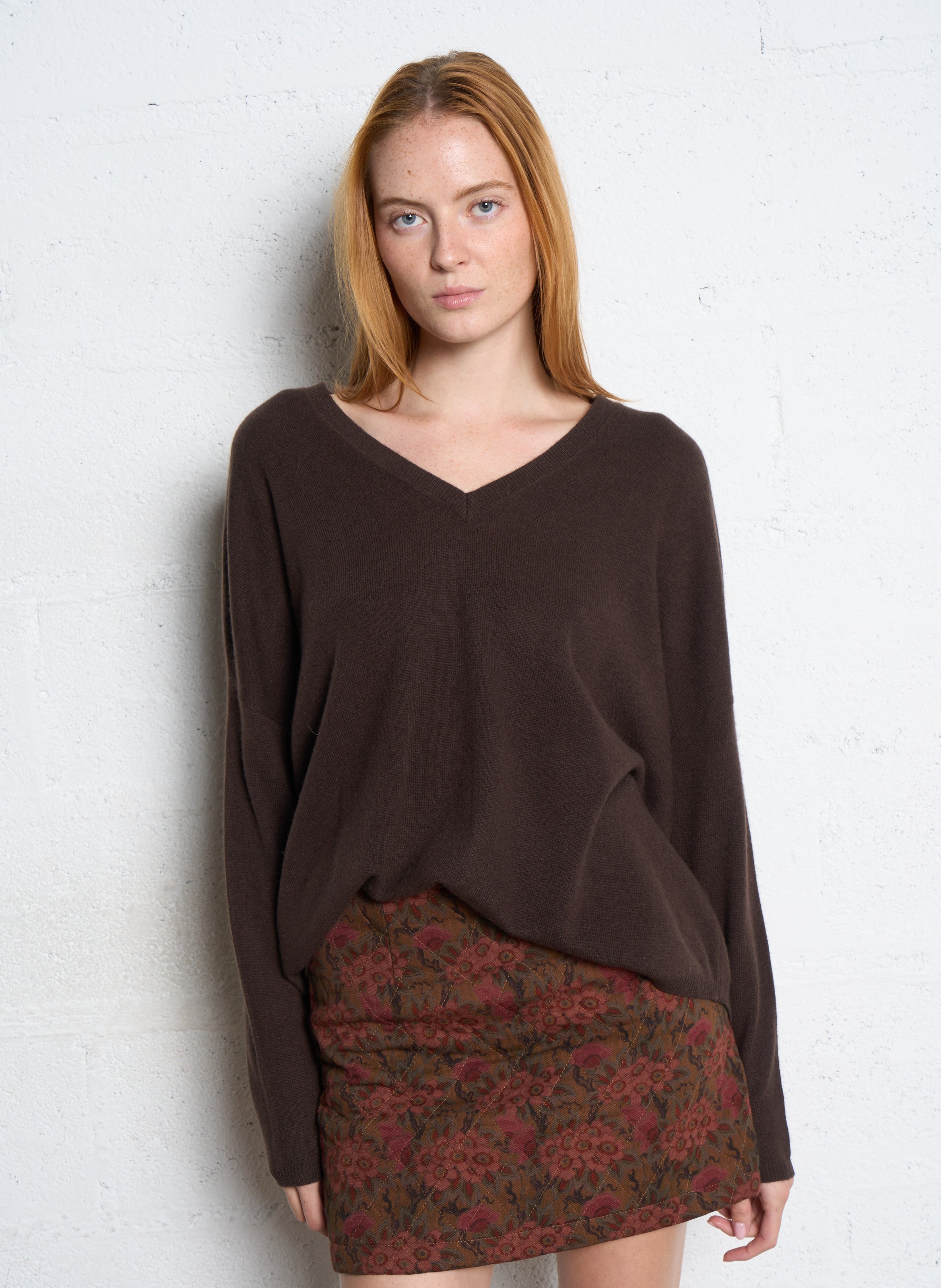 Pull col v en cachemire  SUD EXPRESS Marron