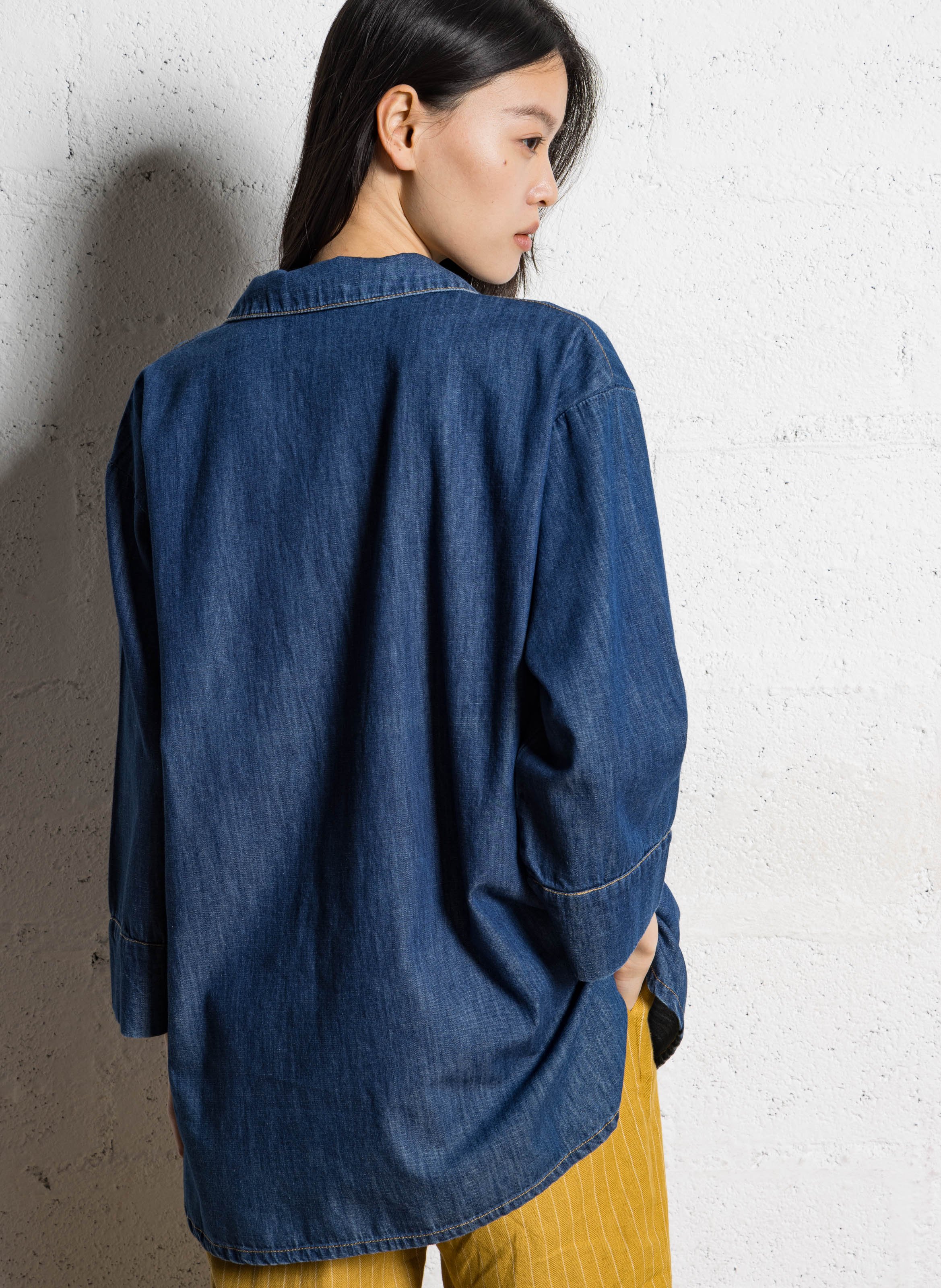 Blouse droite col tunisien en coton NICE THINGS Bleu