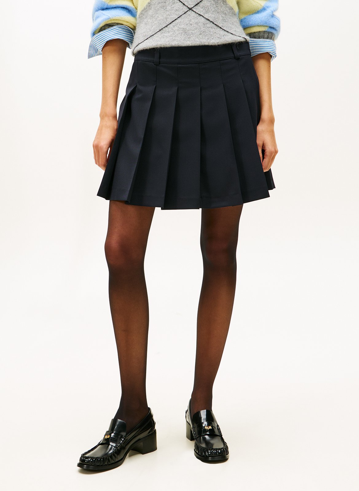 Jupe courte plissée unie TOMMY HILFIGER Bleu