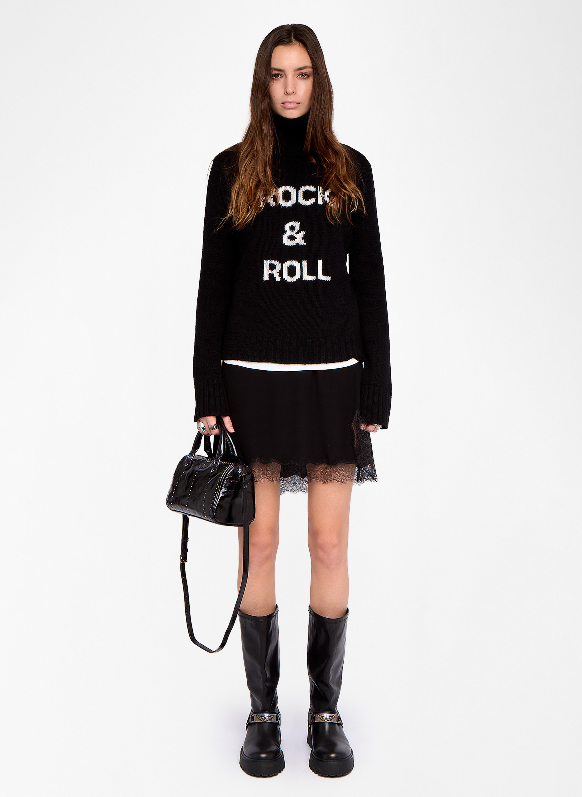 Pull droit col montant en laine ZADIG&VOLTAIRE Noir