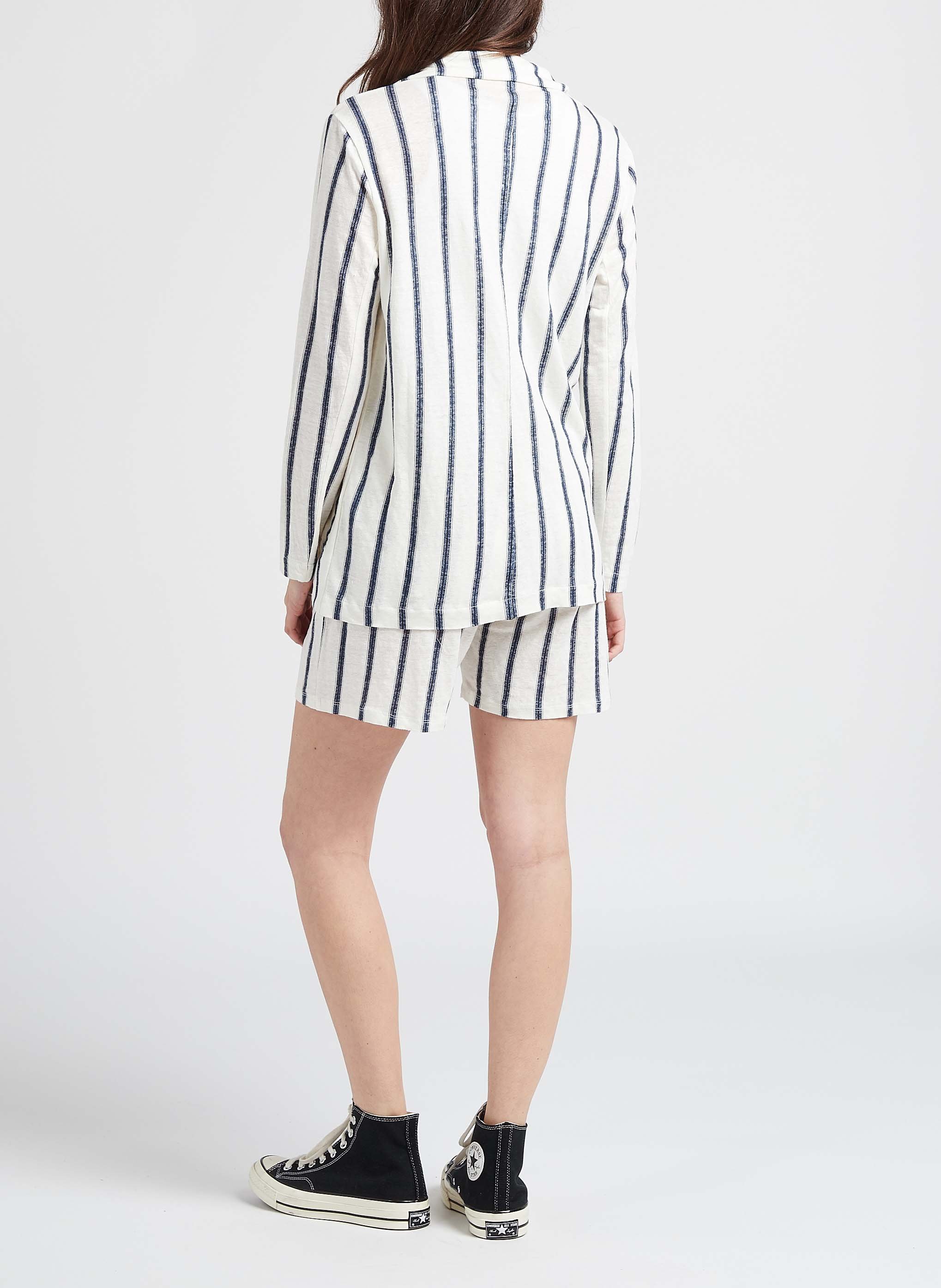 Short à rayures en lin mélangé  MAJESTIC FILATURES Bleu