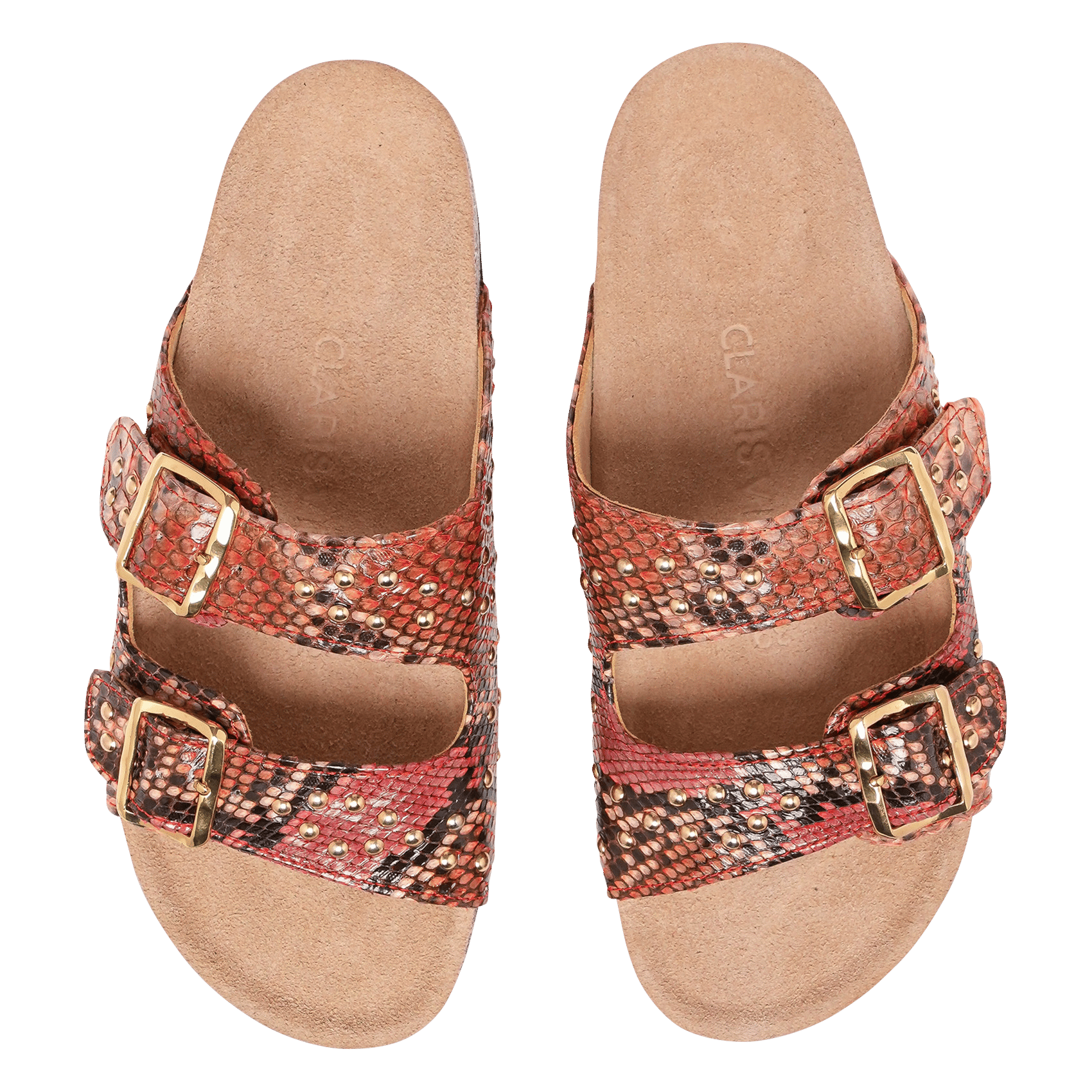 Sandales plates python à brides en cuir CLARIS VIROT Rose