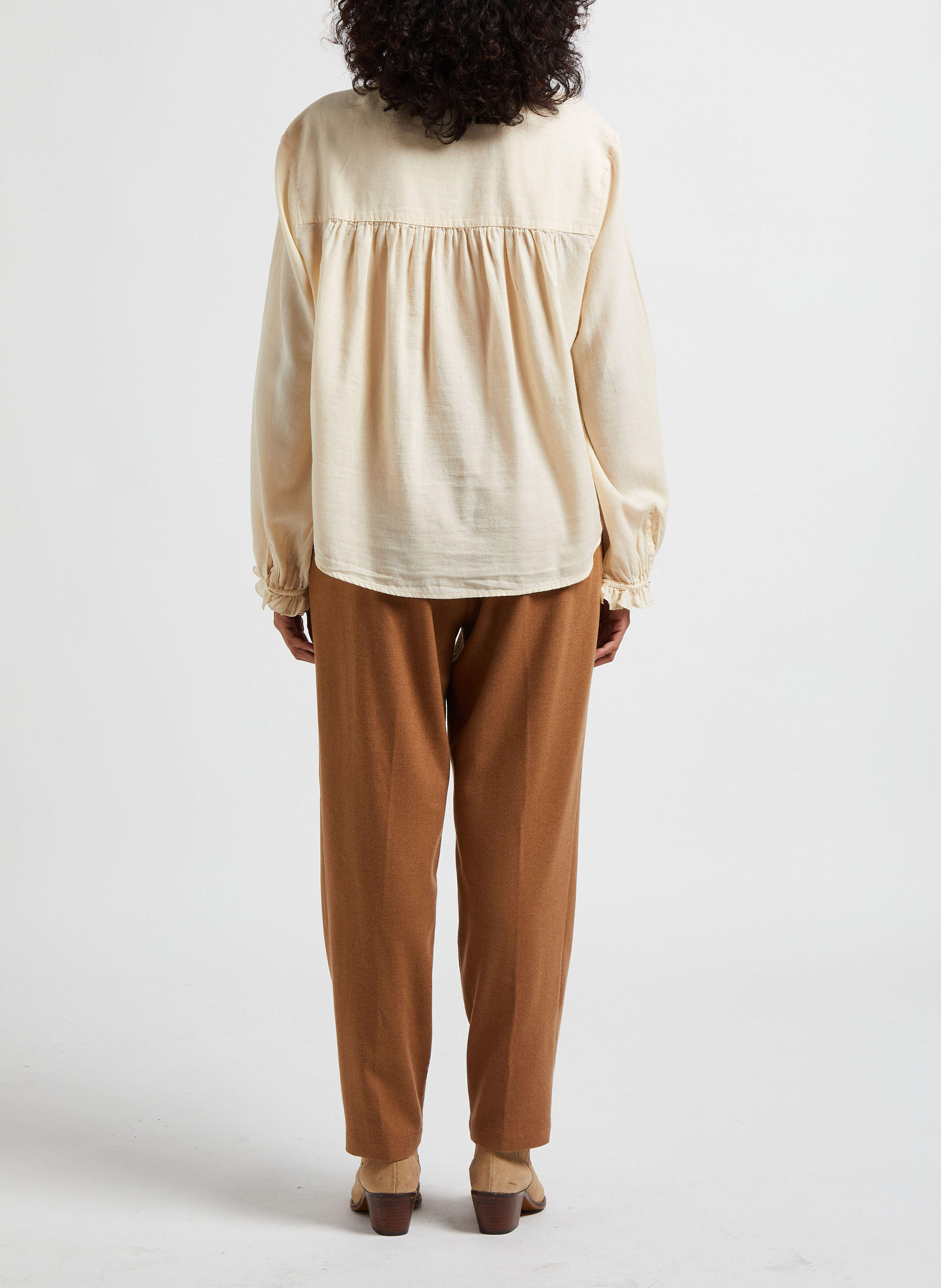 Wool flannel carrot trousers POMANDERE Brown