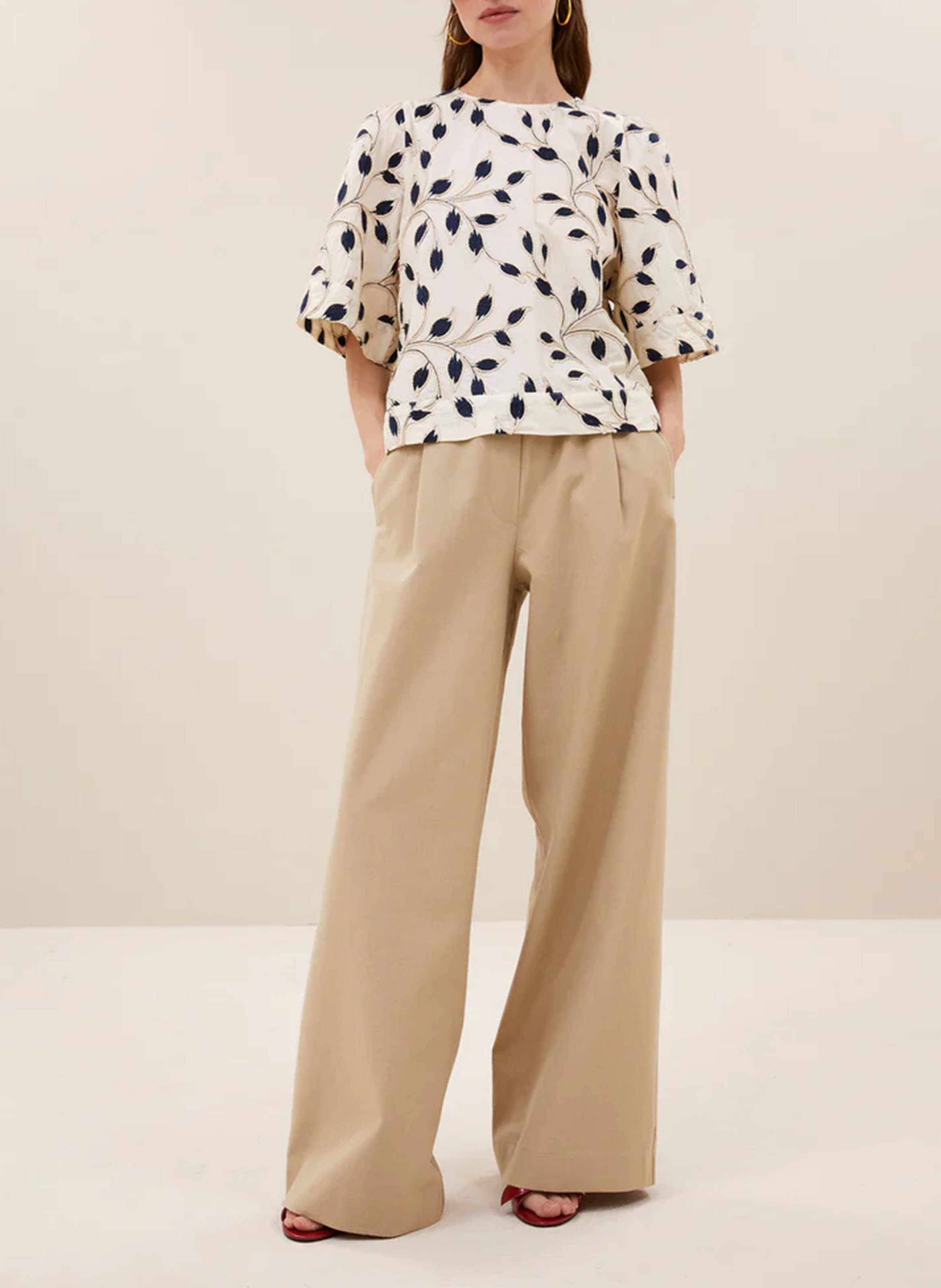 Top droit col rond en coton imprimé BY BAR Bleu